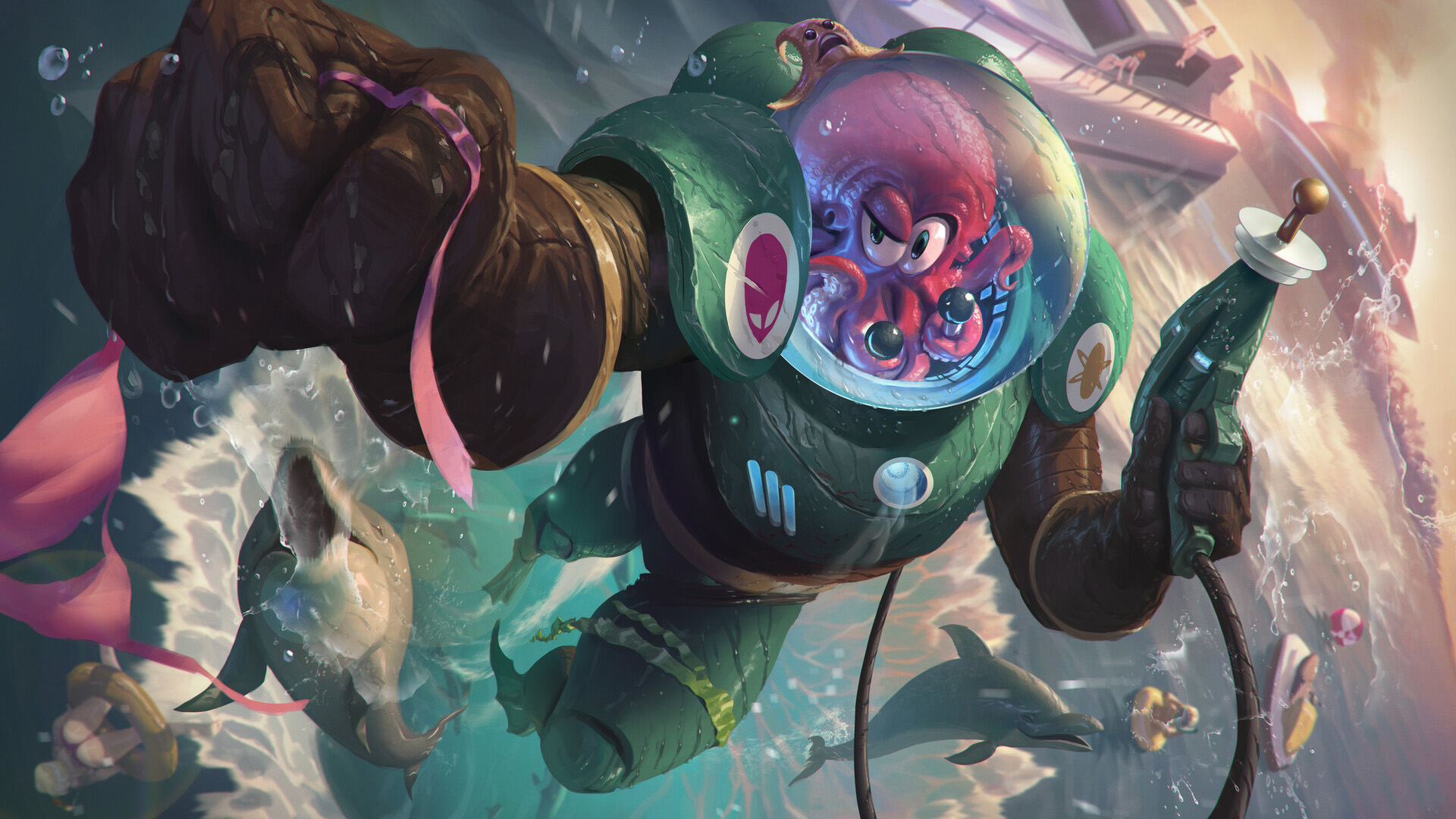 章鱼,海洋怪兽,激光枪