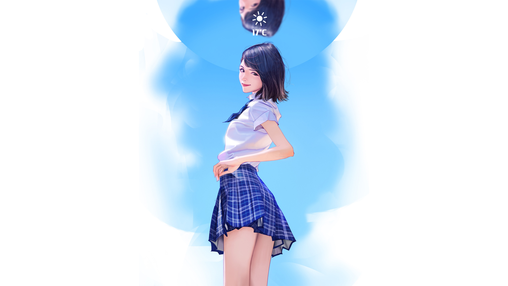 短裙美女,美腿,短发,白色衬衫