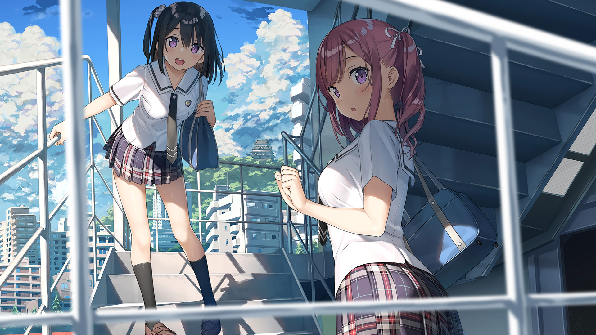 卡通人物,楼梯,放学后,学妹