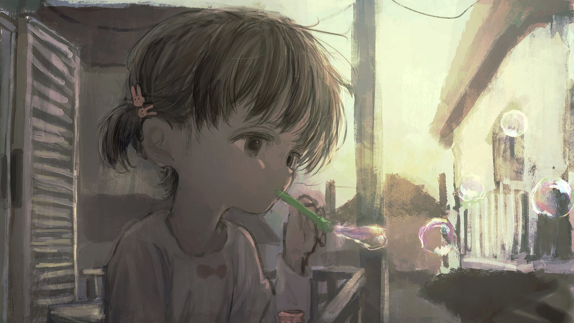 卡通人物,吹泡泡,可爱女孩