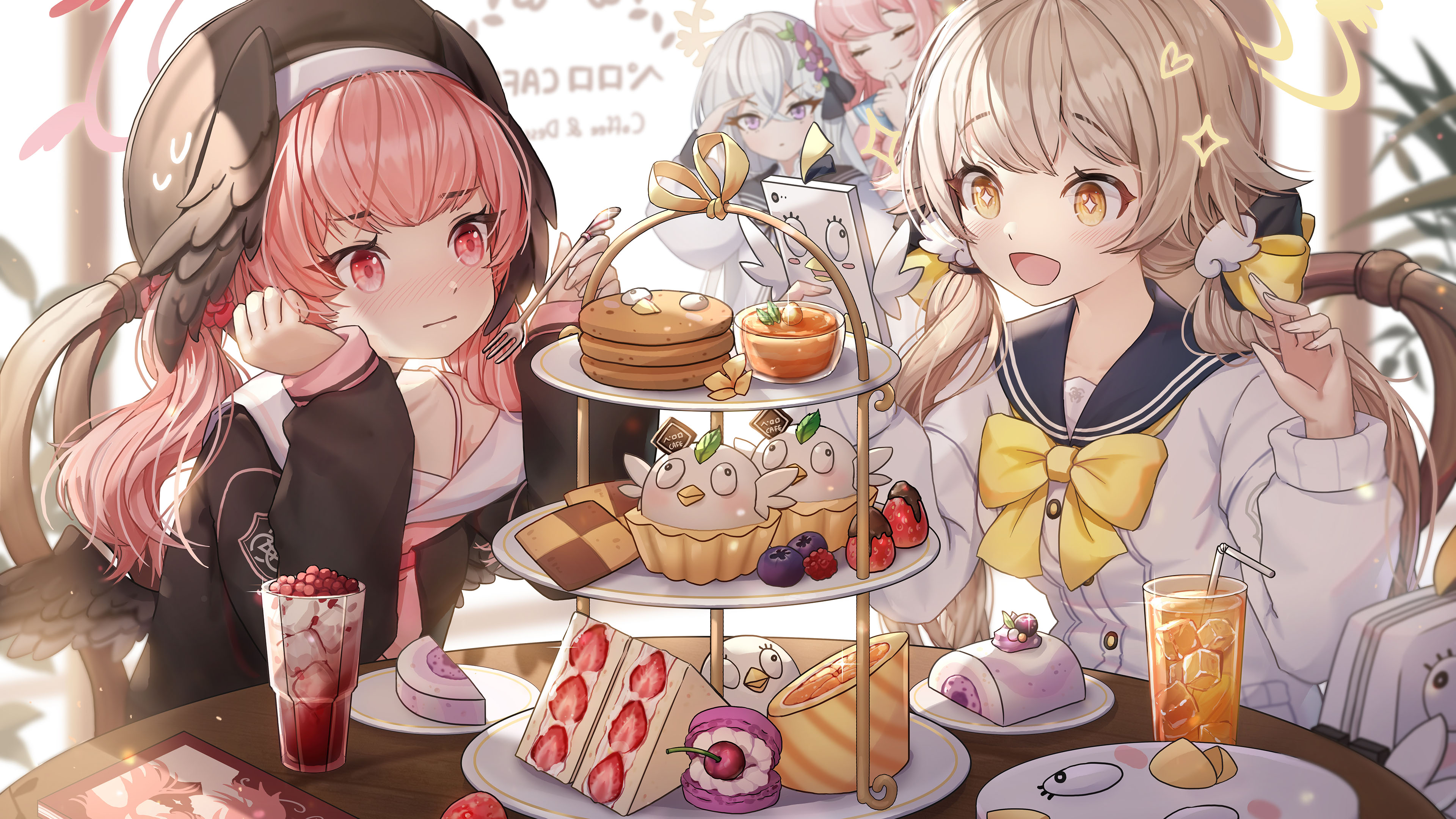 餐厅,蛋糕,面包,可爱姐妹