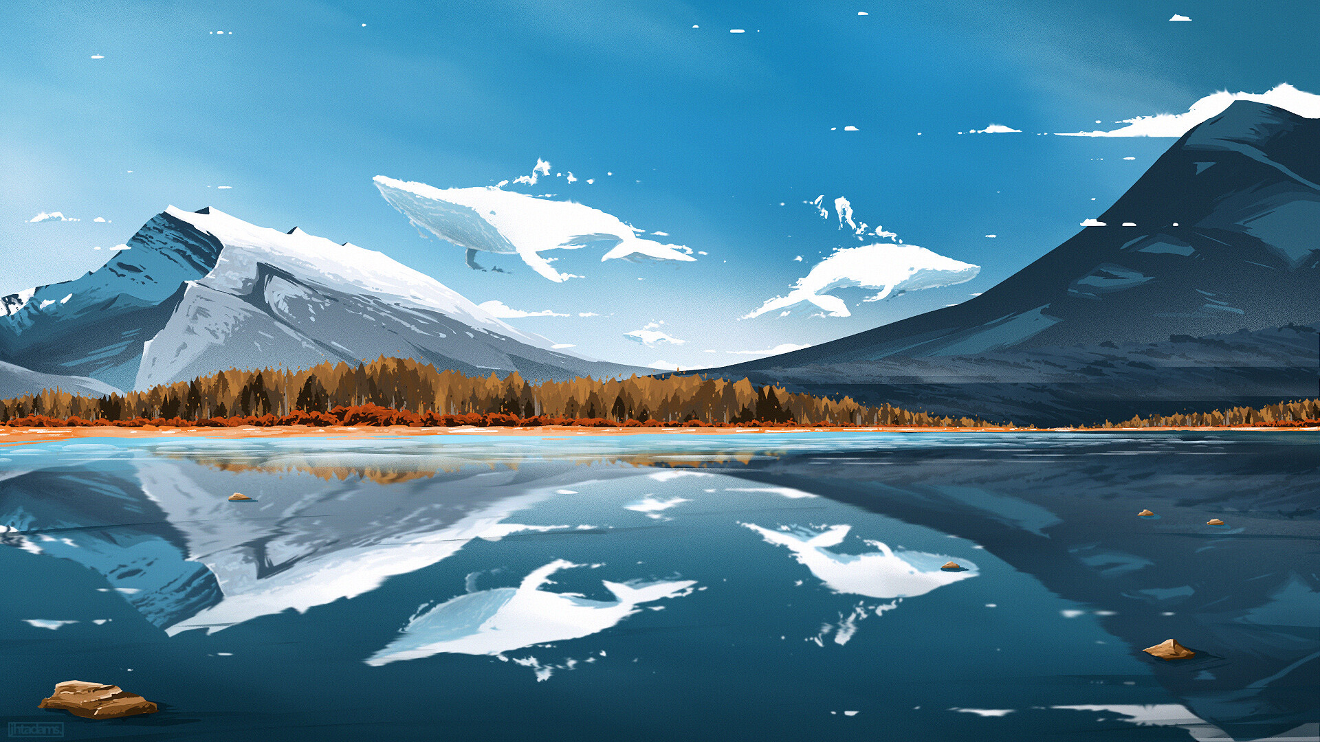 雪山,鲸鱼,倒影,梦境,童话