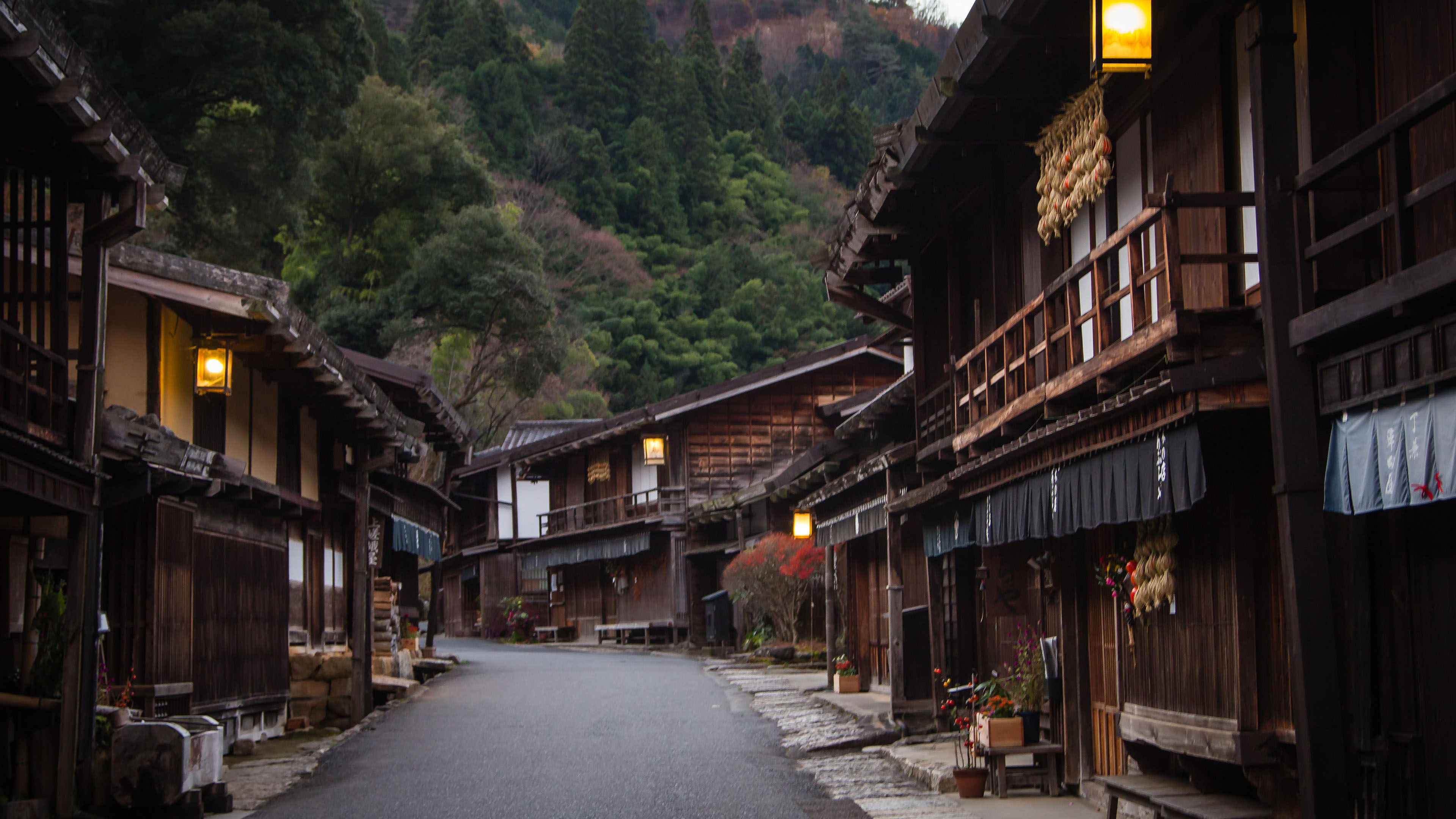 城市夜景,小镇,街道,傍晚,灯笼