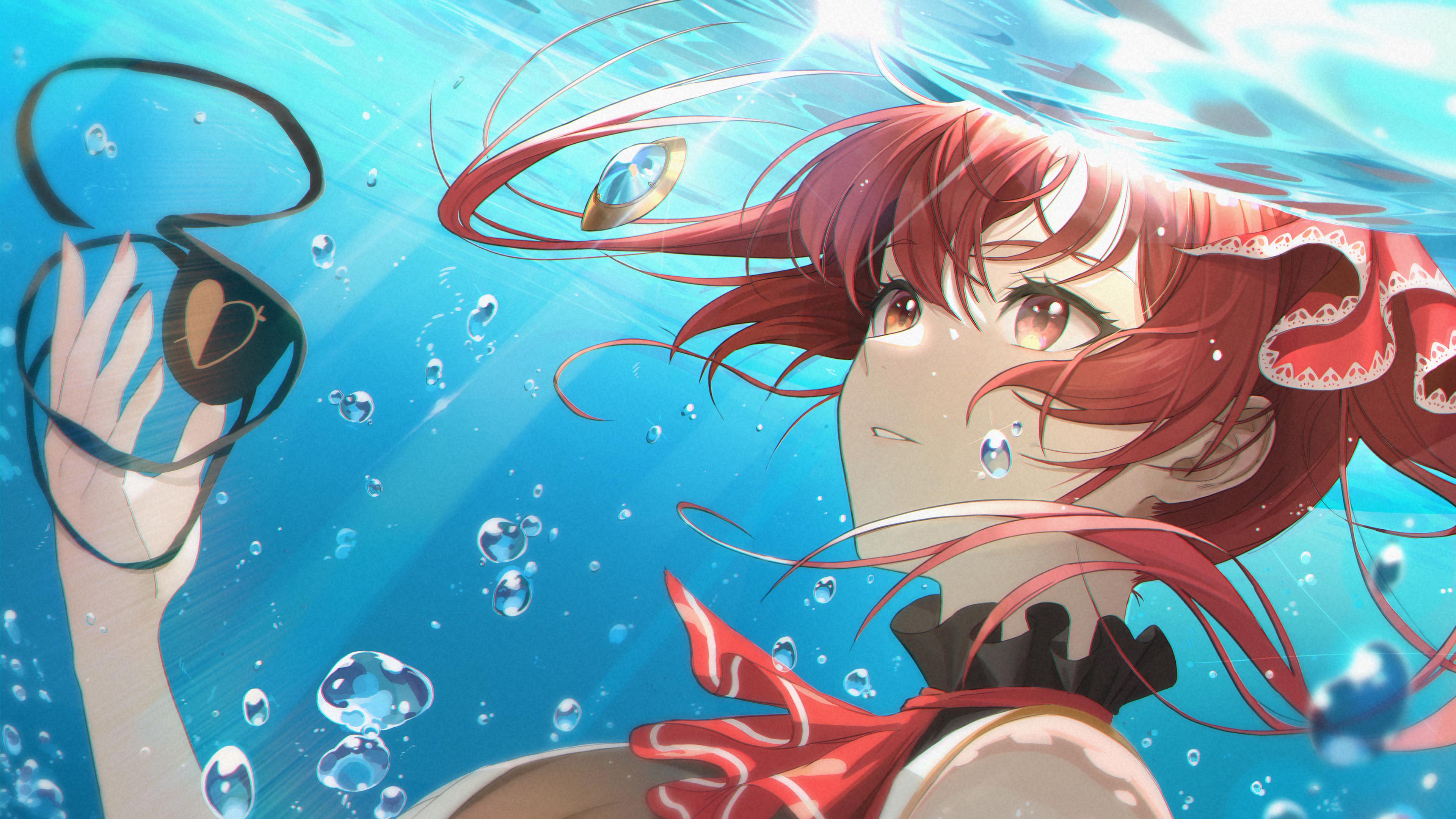 水下女孩,红发,大眼睛,气泡