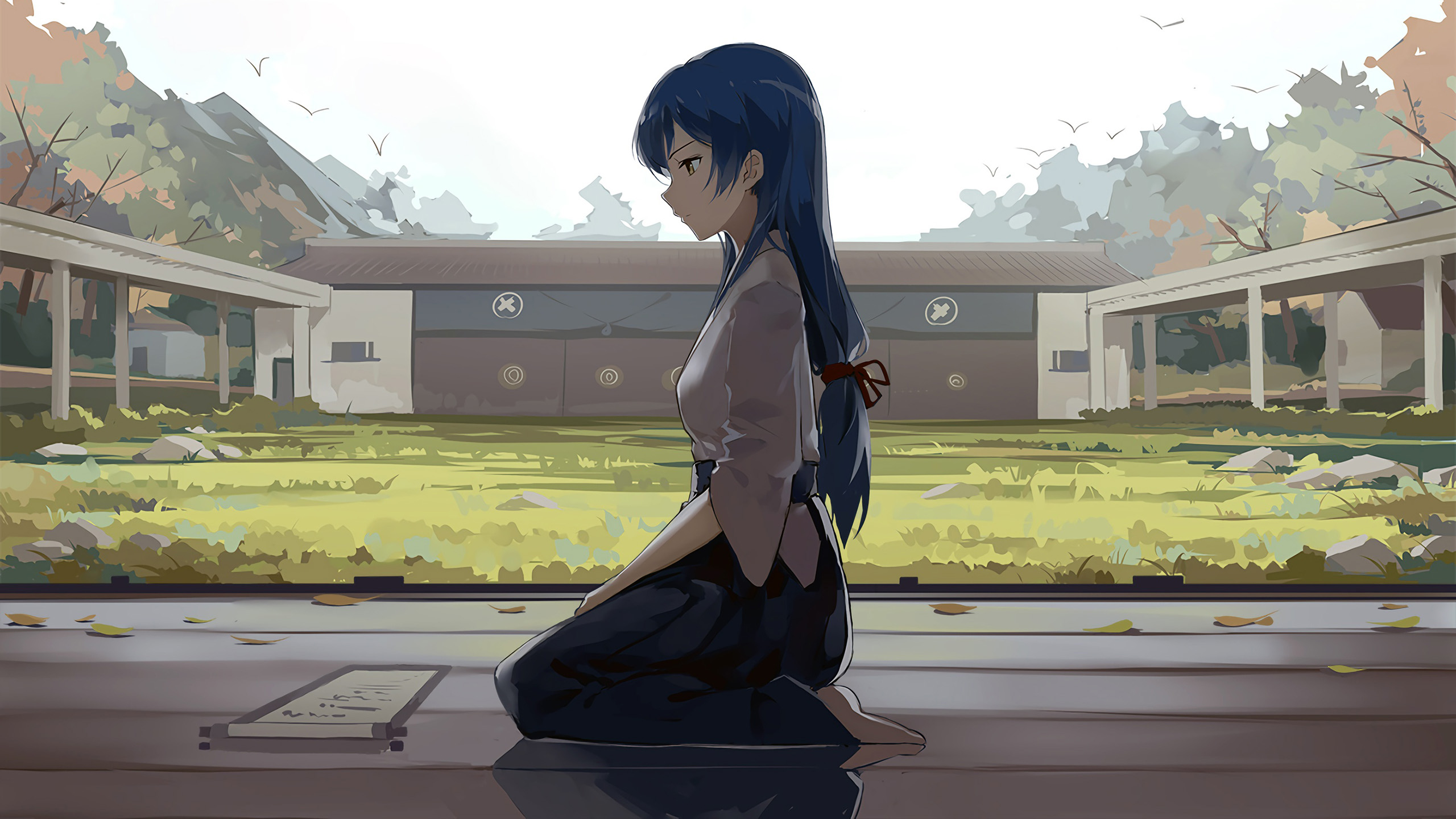 卡通人物,庭院,日本风,书卷