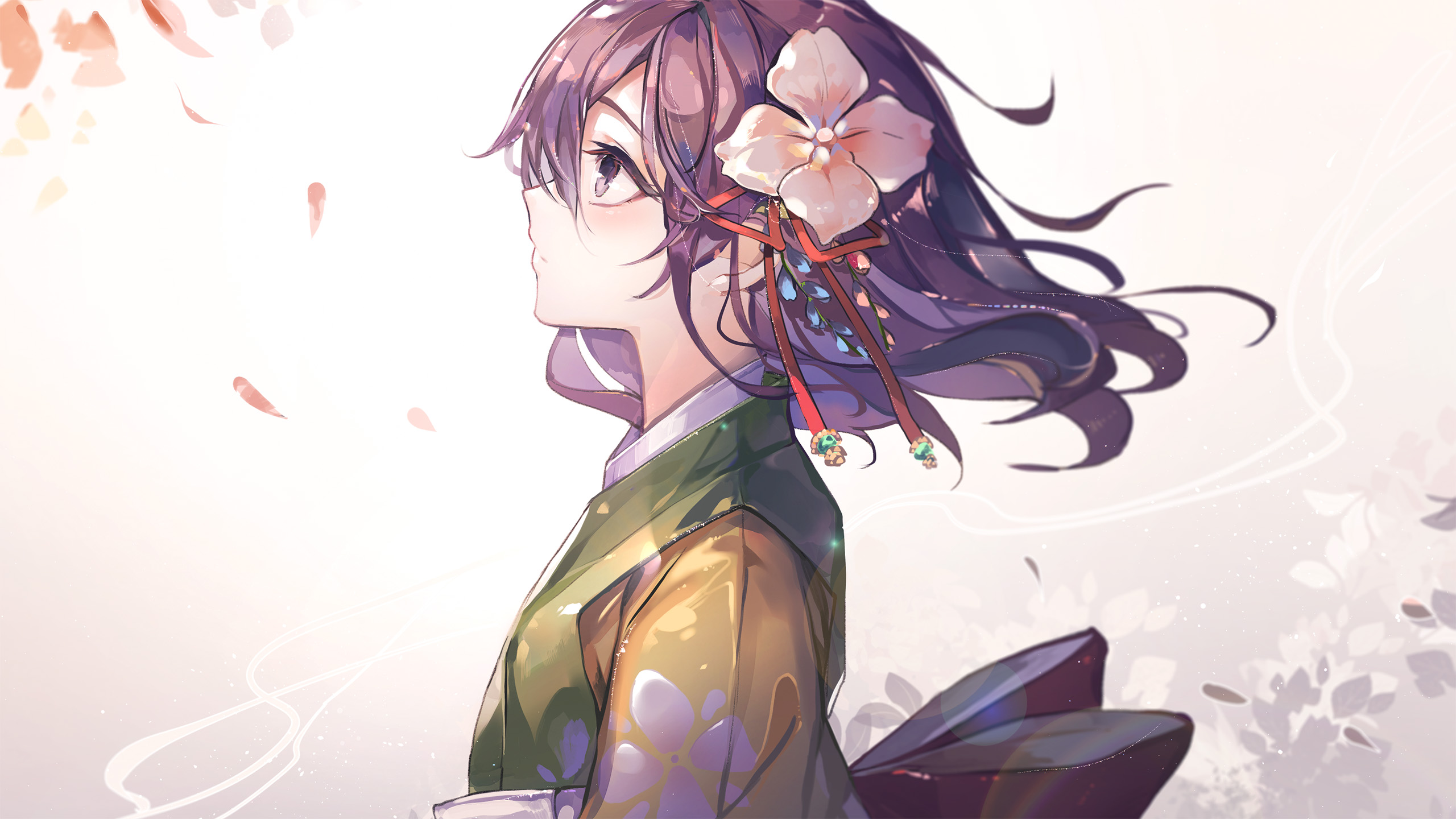 和服女孩,微风,头饰