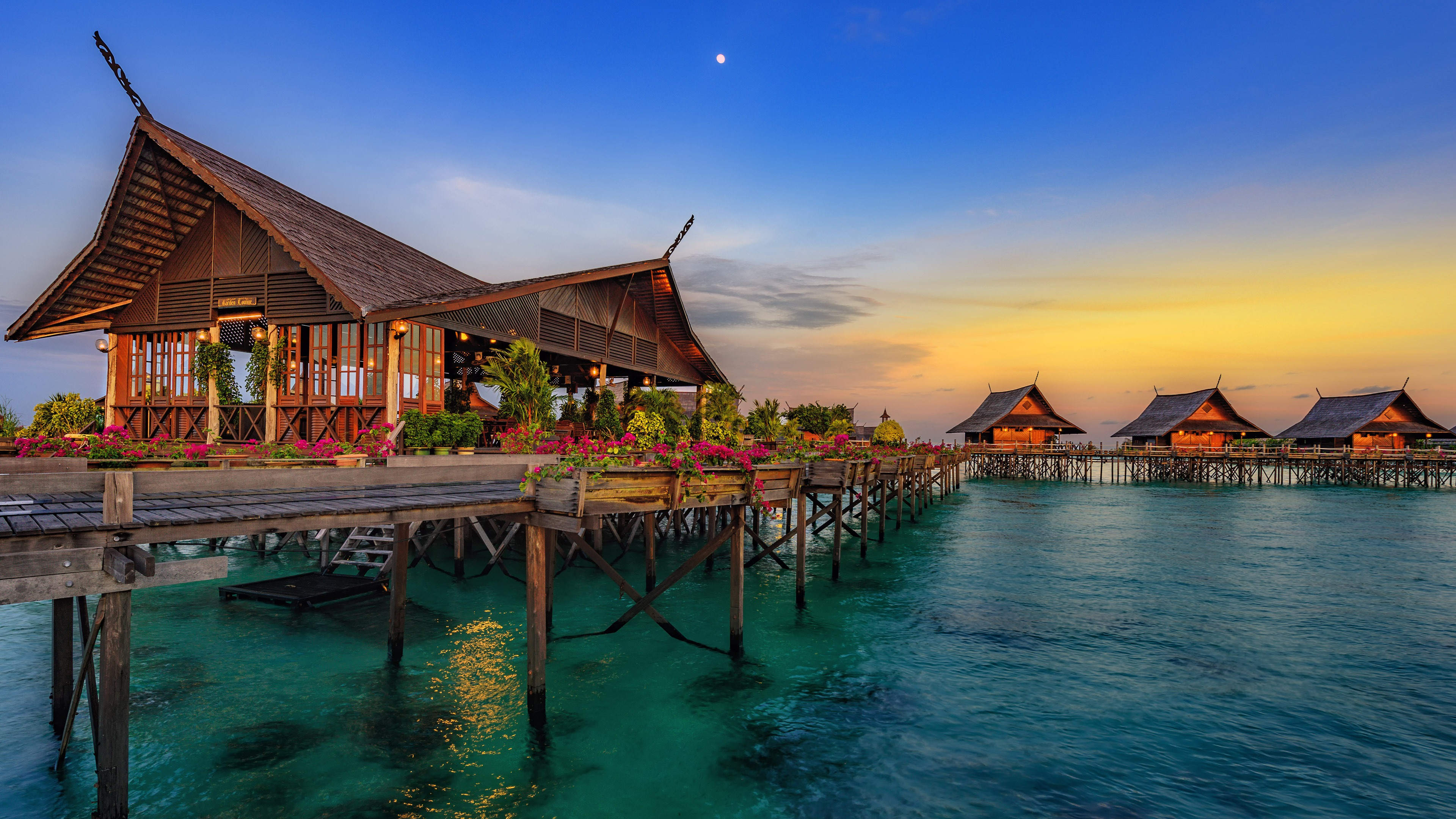 城市夜景,度假酒店,海上木屋,夜空