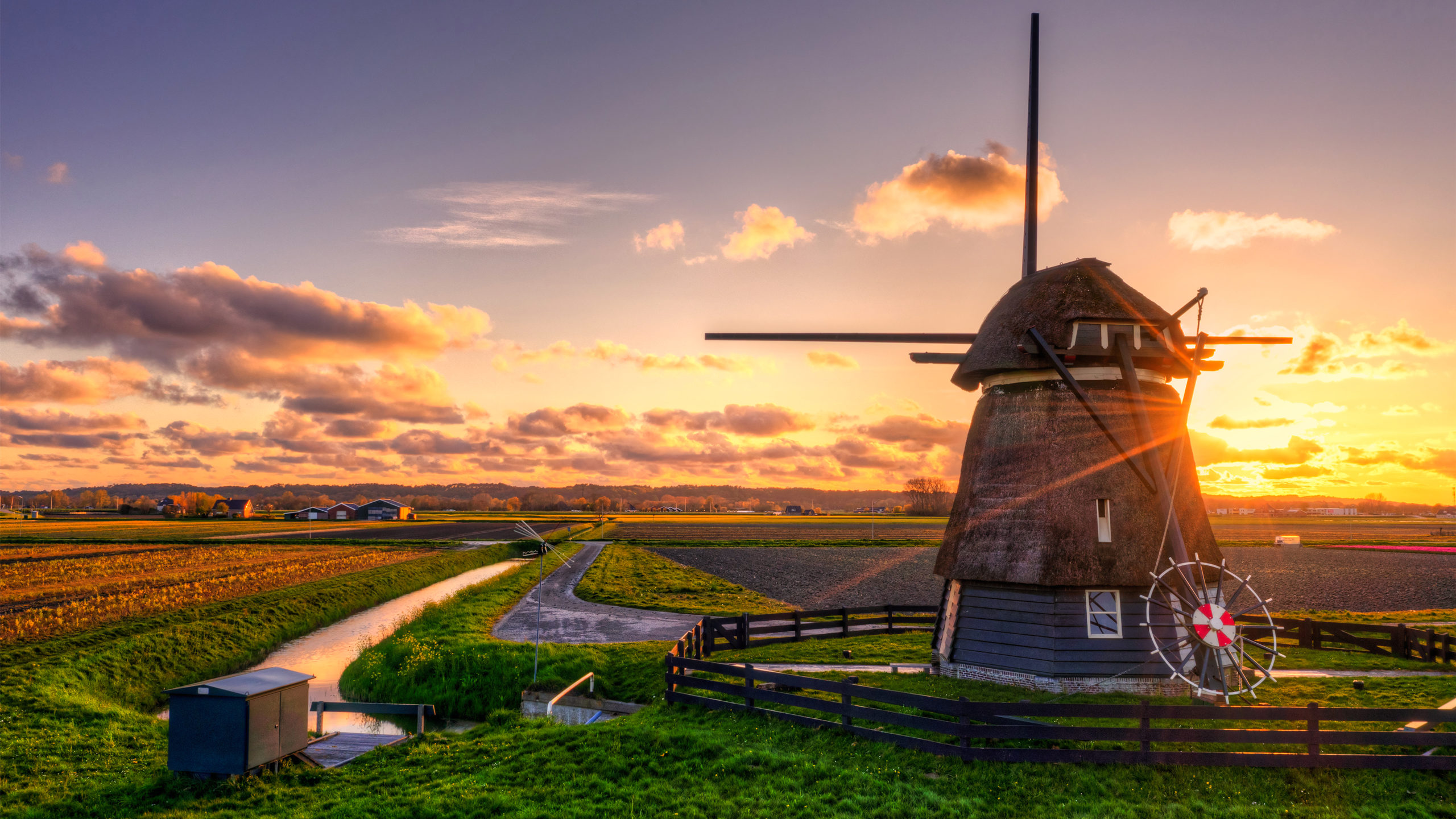 奇幻梦境,郊外,风车,夕阳,原野