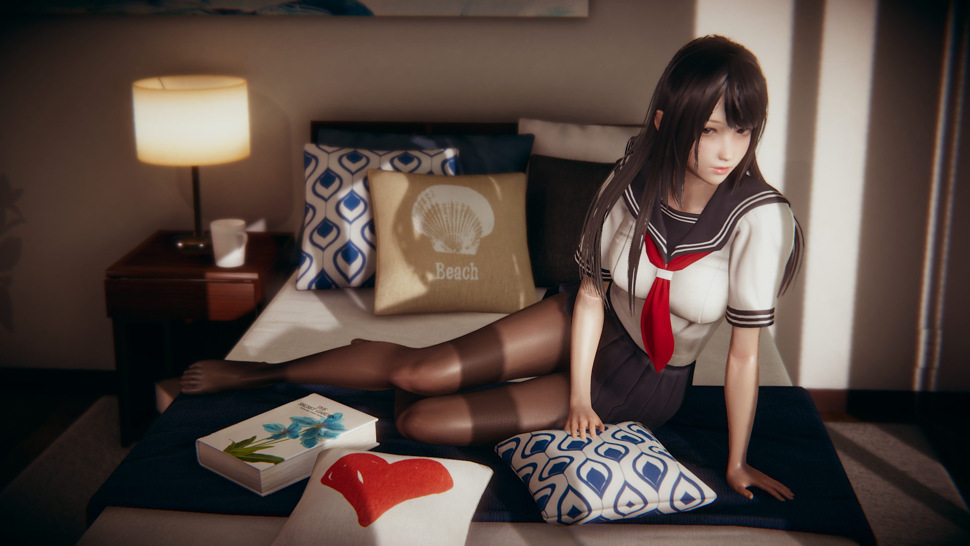 动漫,美女学生,水手服,黑色丝袜,裤袜,美腿