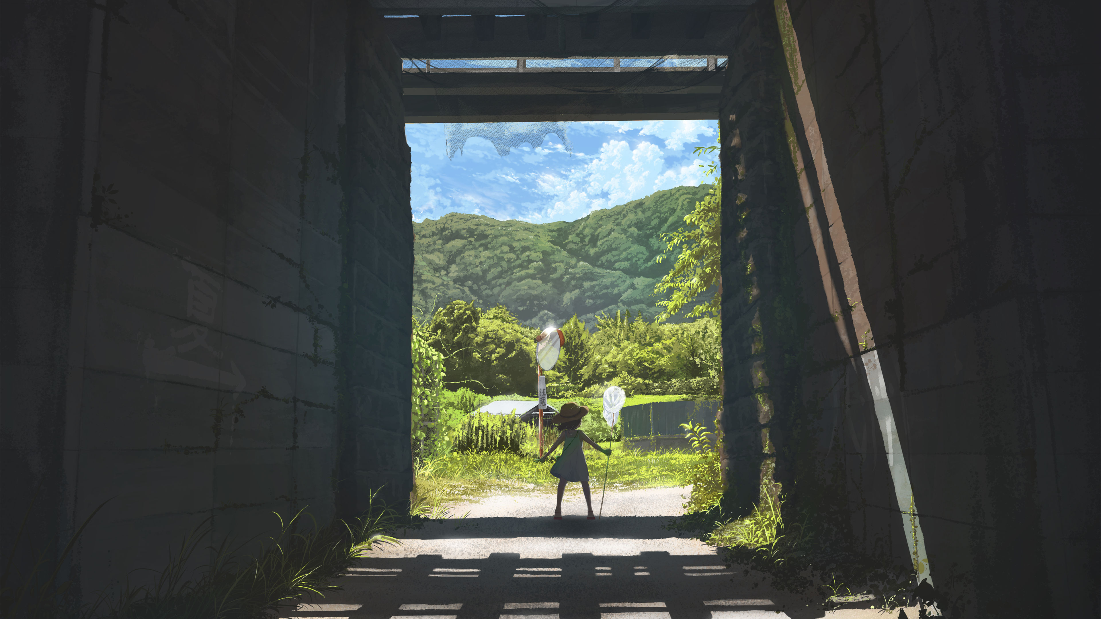 夏天,城门阳光,乡间小镇