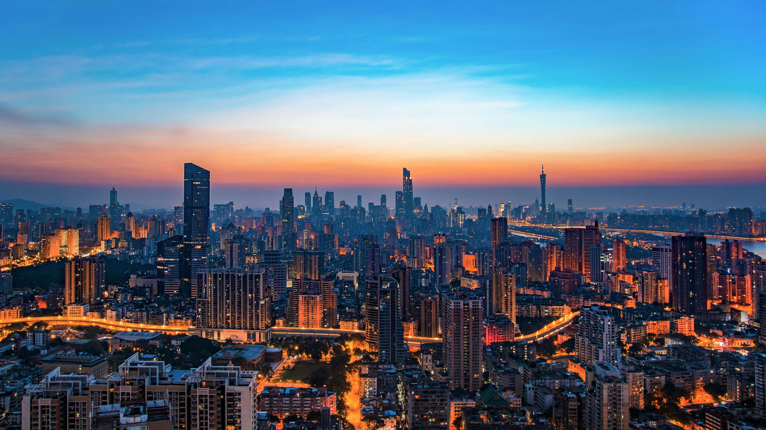 城市夜景,广州,晚霞