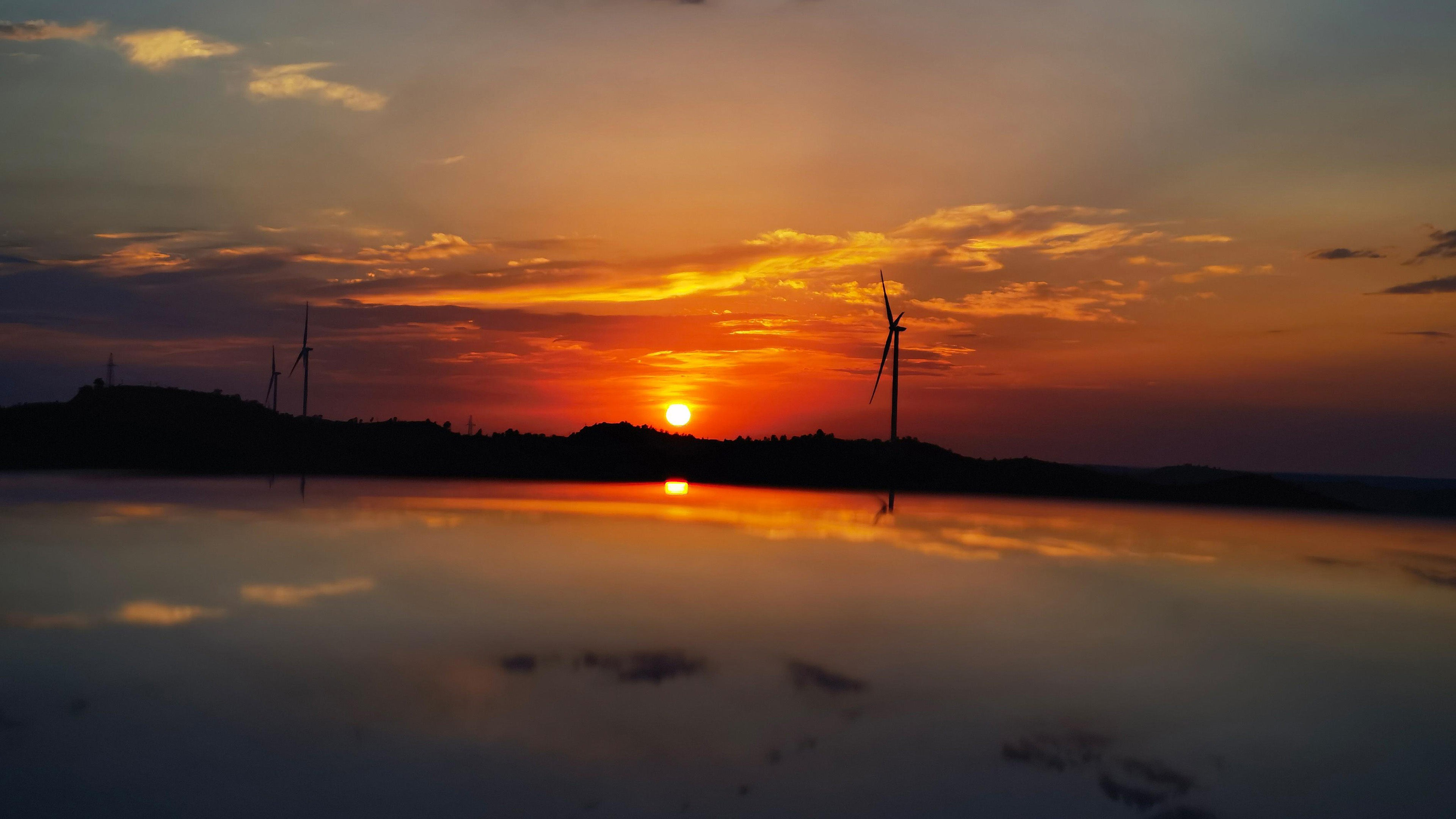 落日余晖,绚烂,景色,落日,发电机