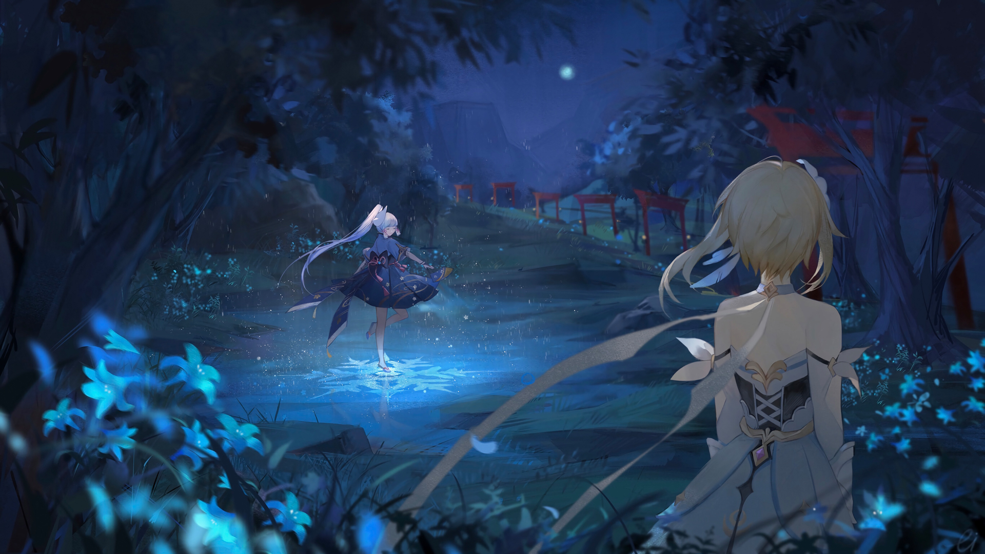 原神,神里绫华,跳舞,夜晚唯美