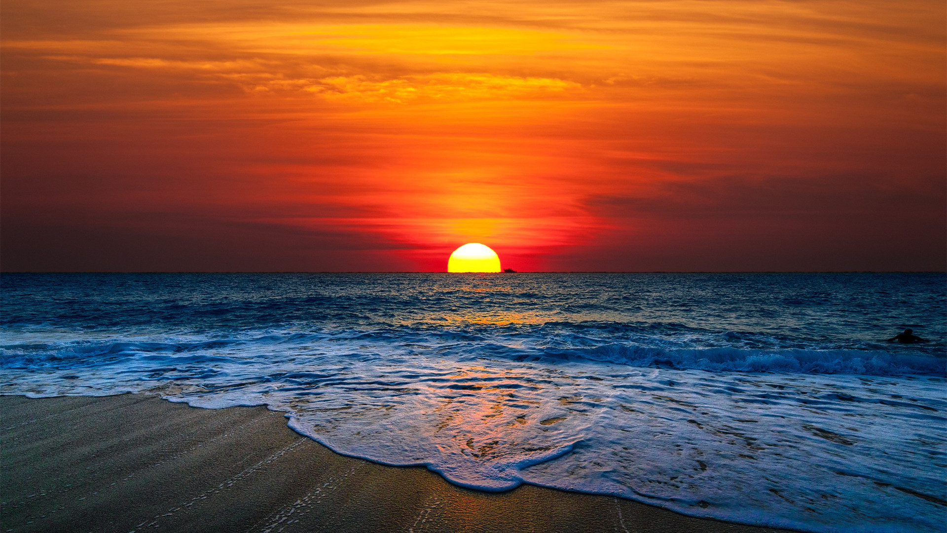 落日余晖,海浪,沙滩,日出