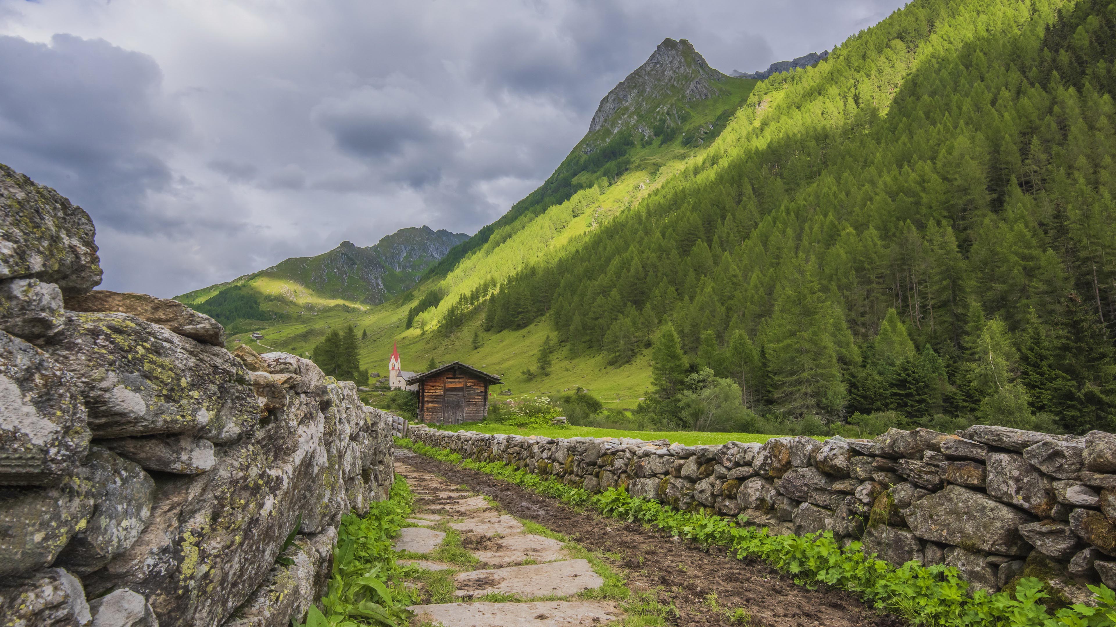 自然风光,高山,树林,小木屋