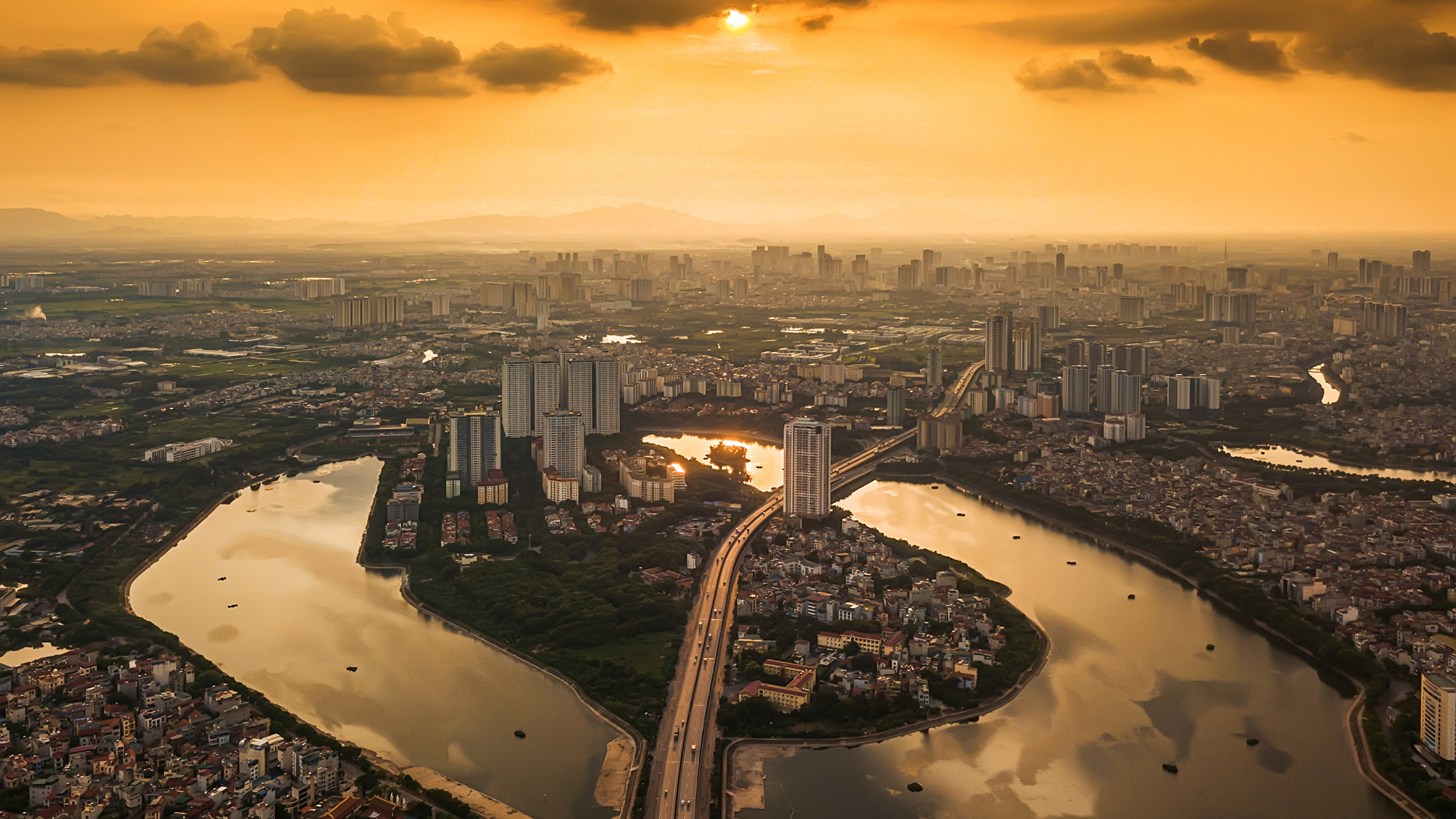 城市夜景,河内,傍晚,晚霞