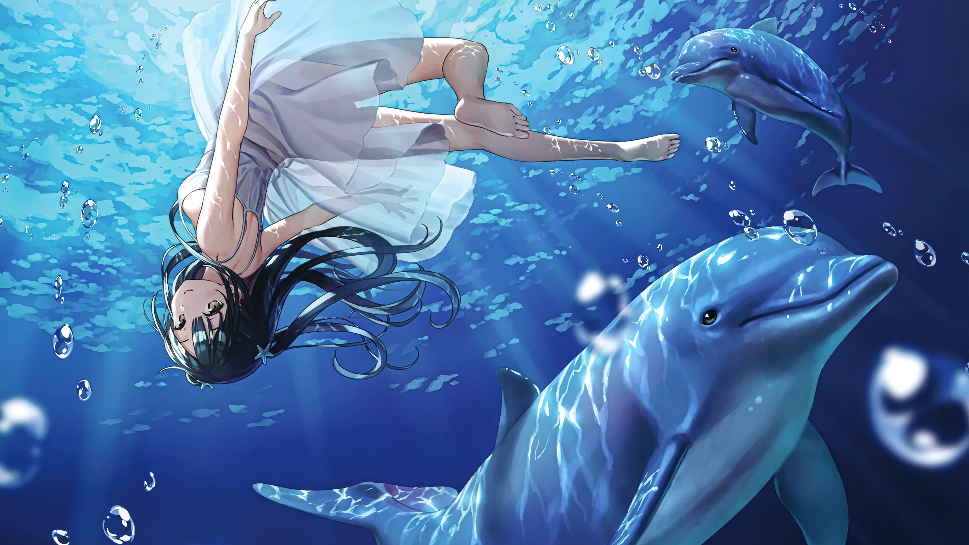 海豚,深海,女孩