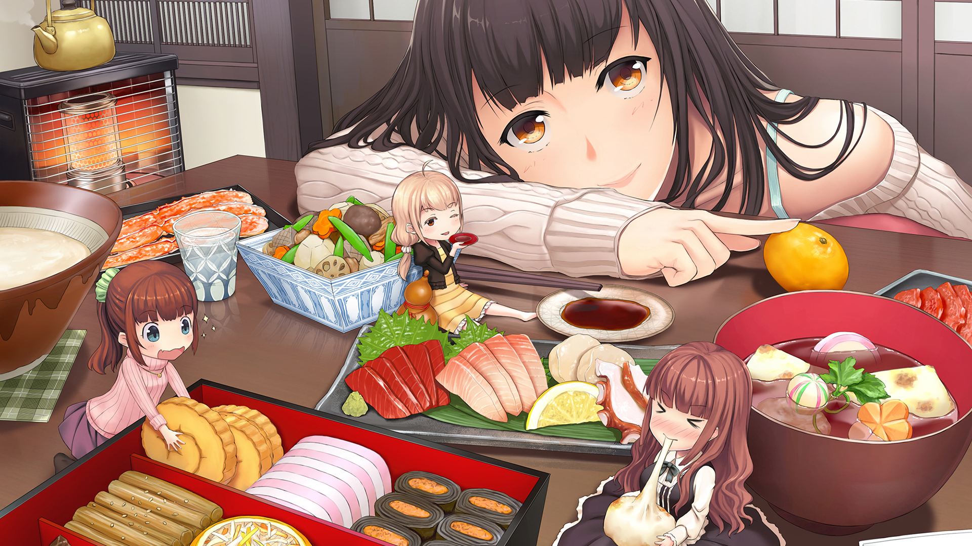 小不点,点心,寿司,长发女孩