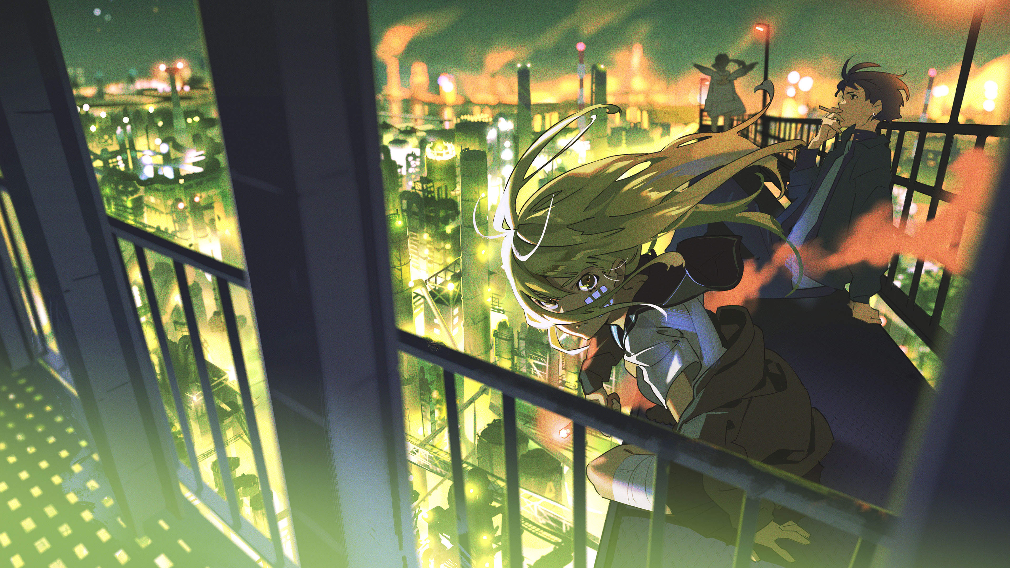 夜景,城市高空,灯火璀璨,少年