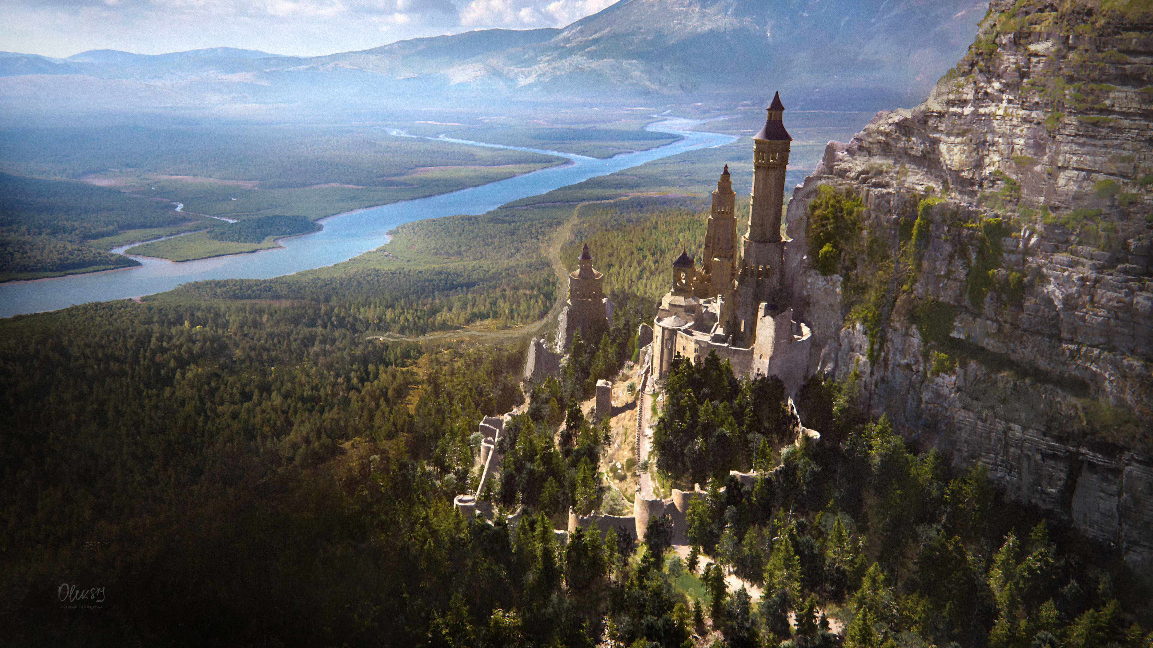 靠山的城堡,树林,古堡,一望无际