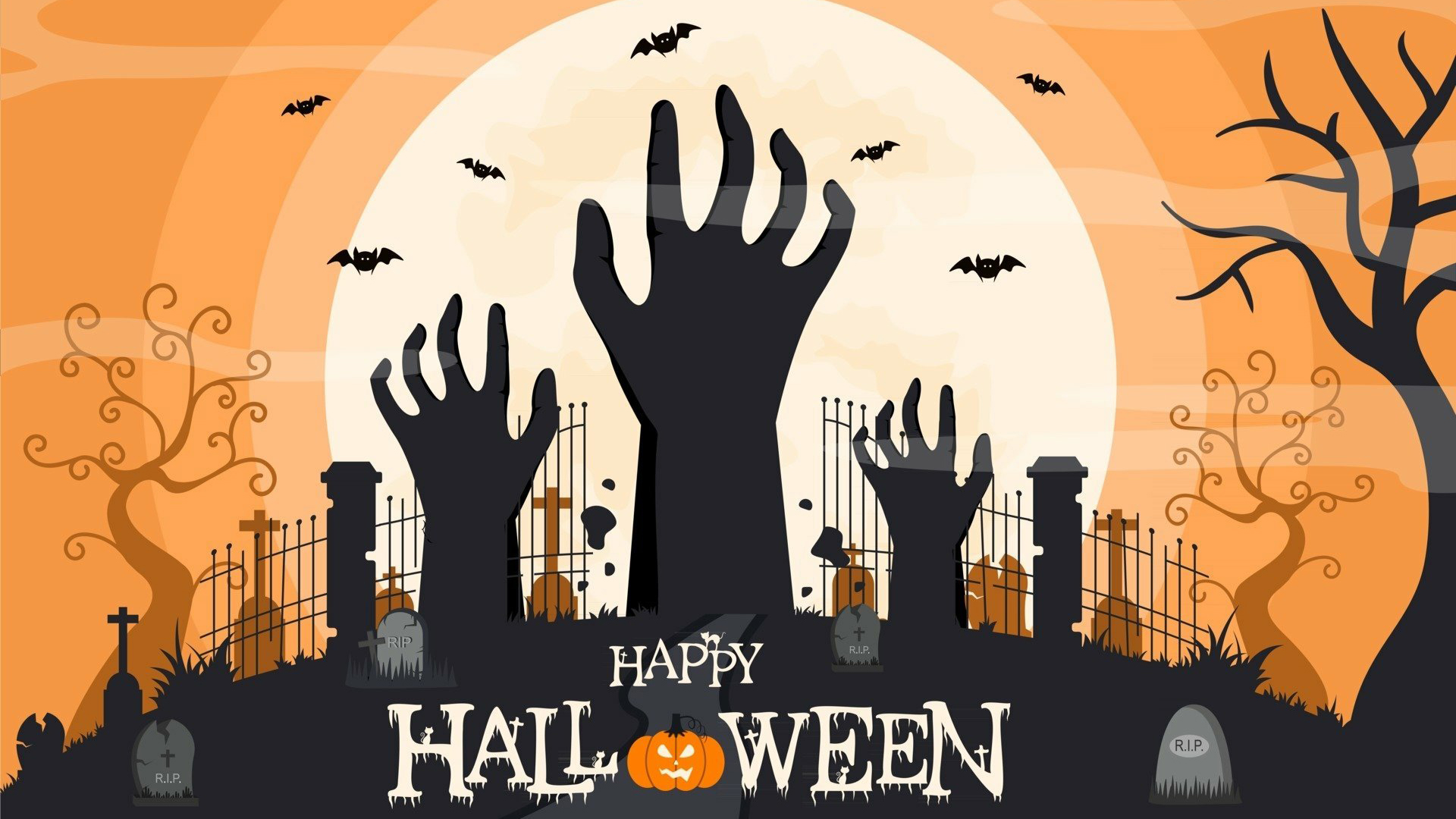 万圣节,墓碑,手,蝙蝠