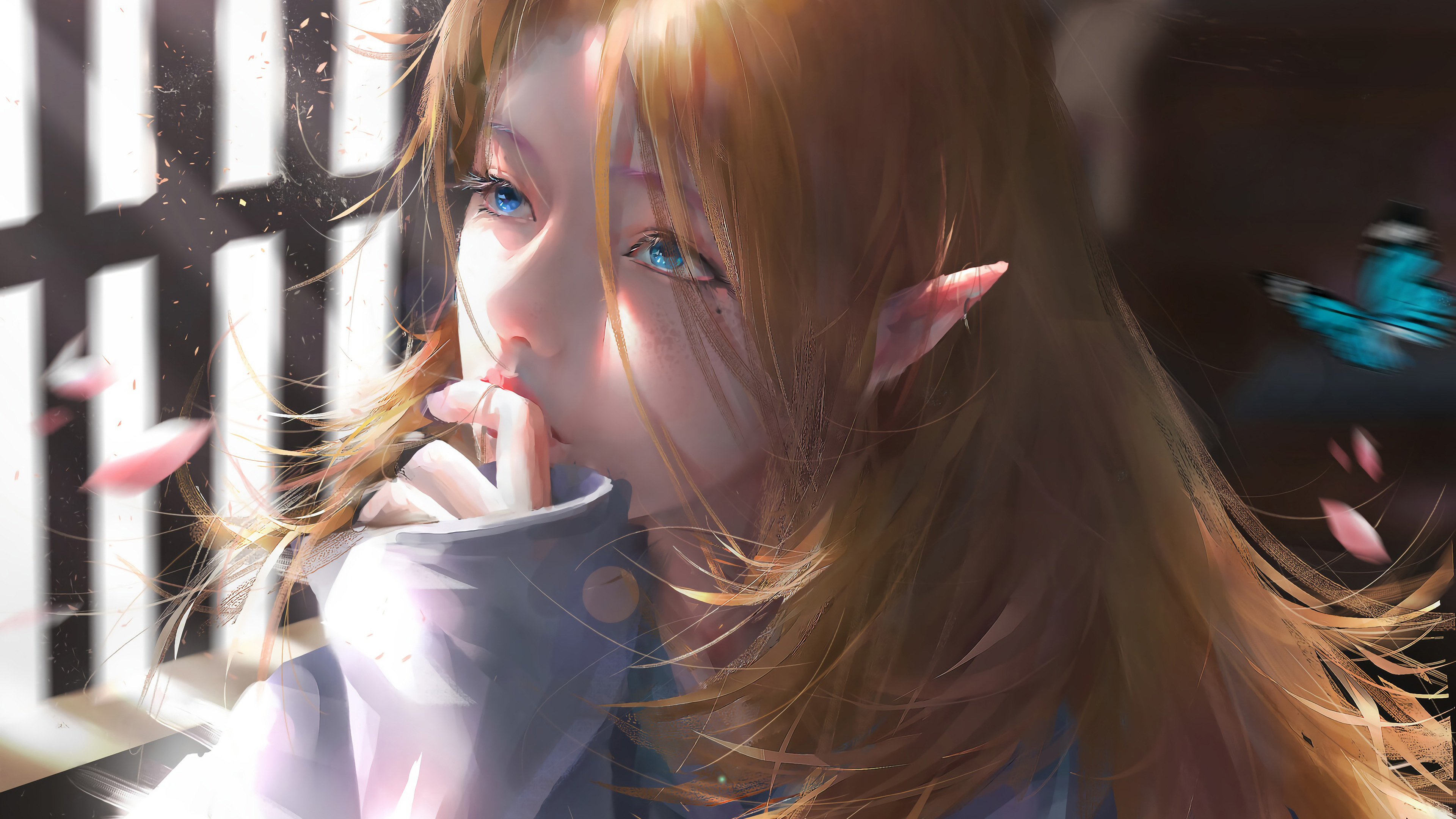 阳光透过窗户,女孩,唯美好看,兽耳,精灵