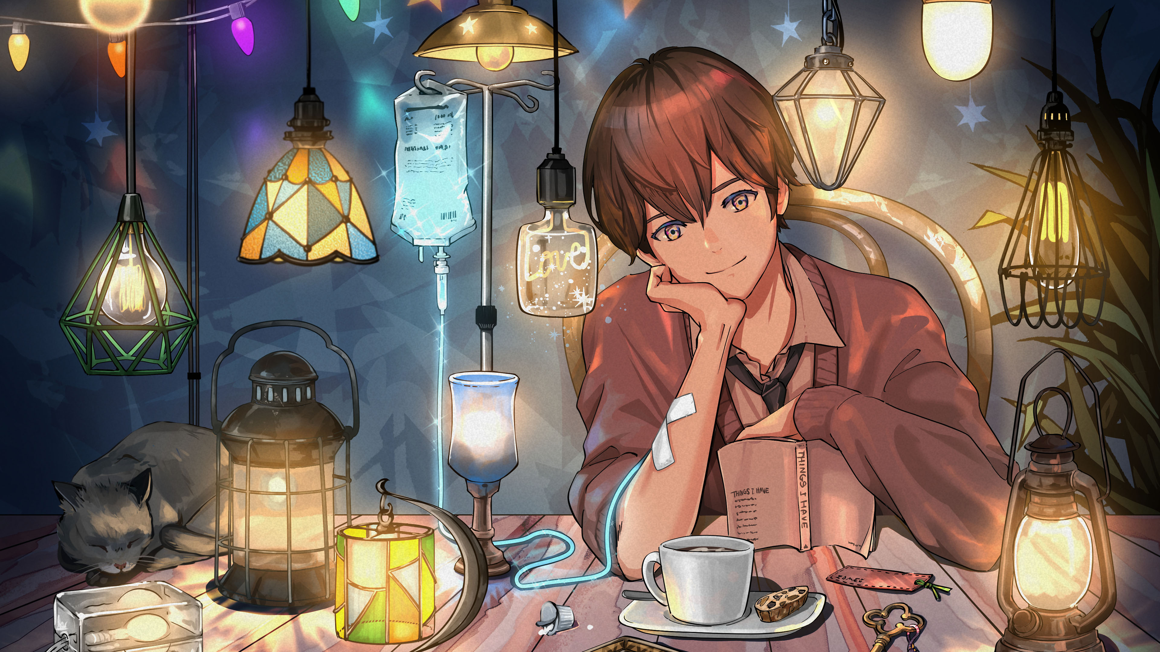 五彩灯光,打点滴,伤痛