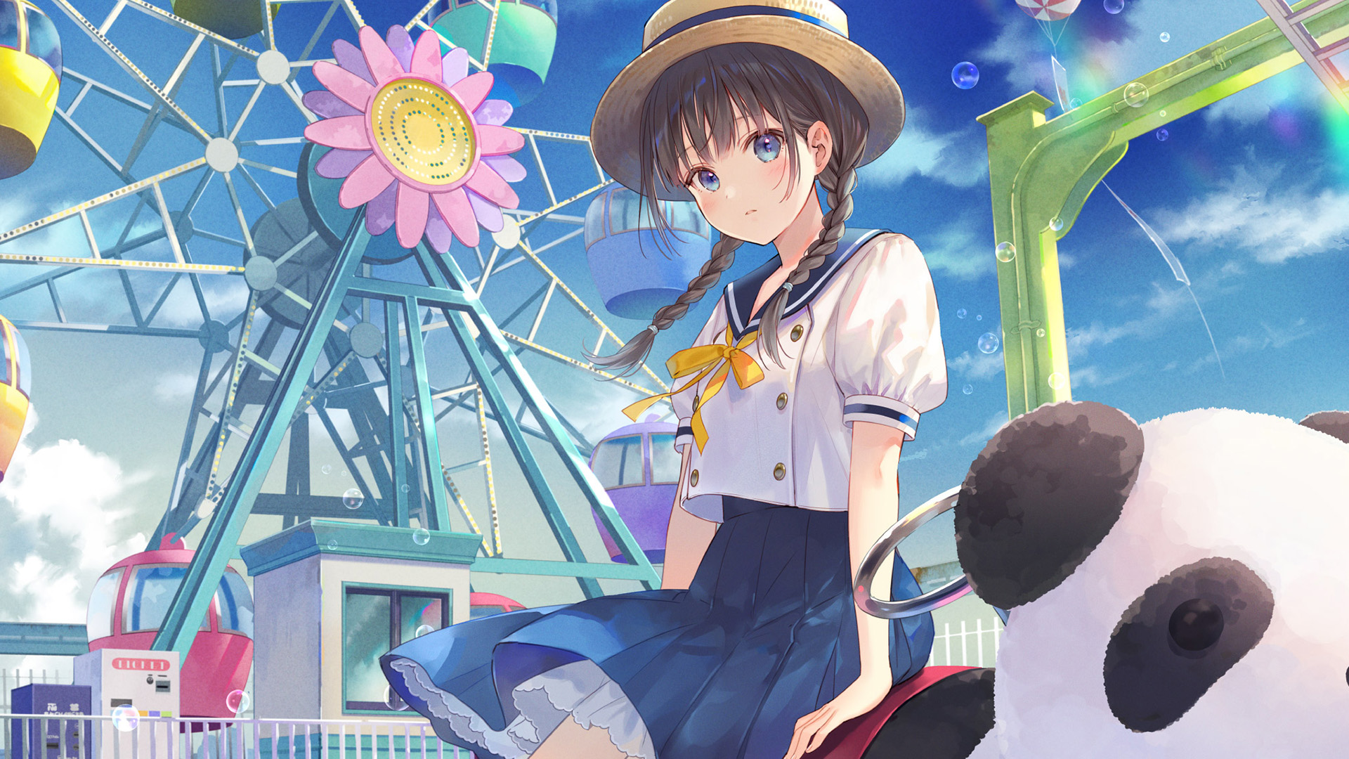 阳光,辫子妹妹,熊猫,游乐场,摩天轮