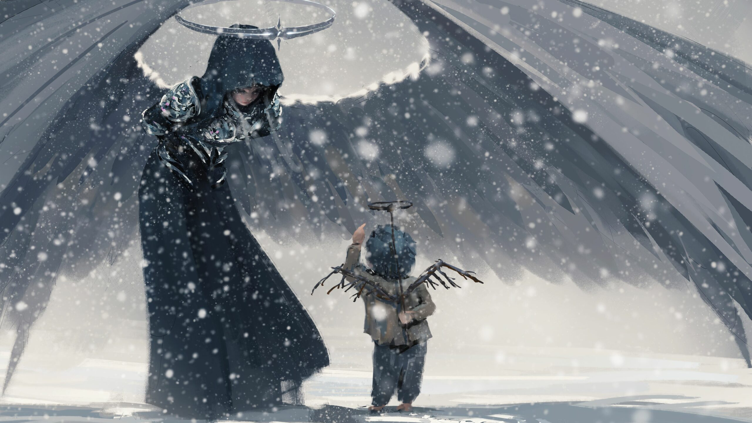 大雪纷飞,天使,小朋友,翅膀