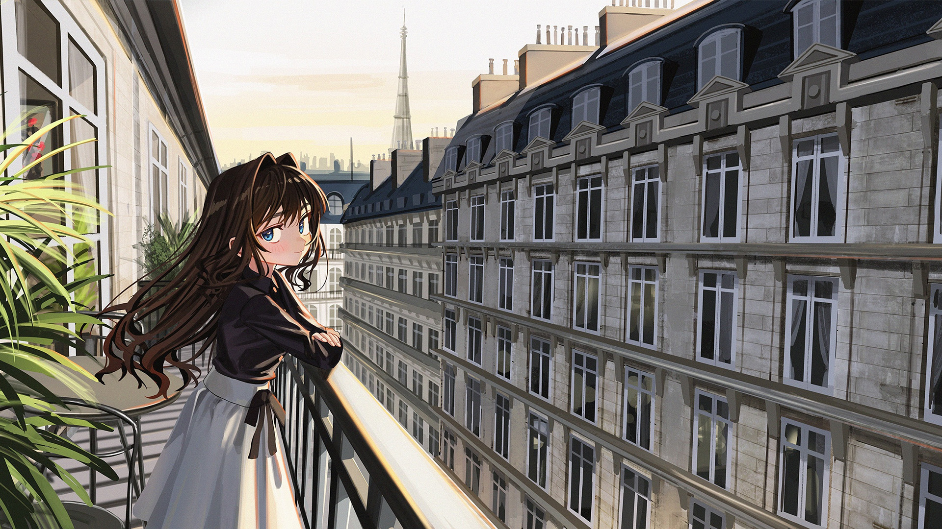 阳台上的女孩,楼房,城市建筑