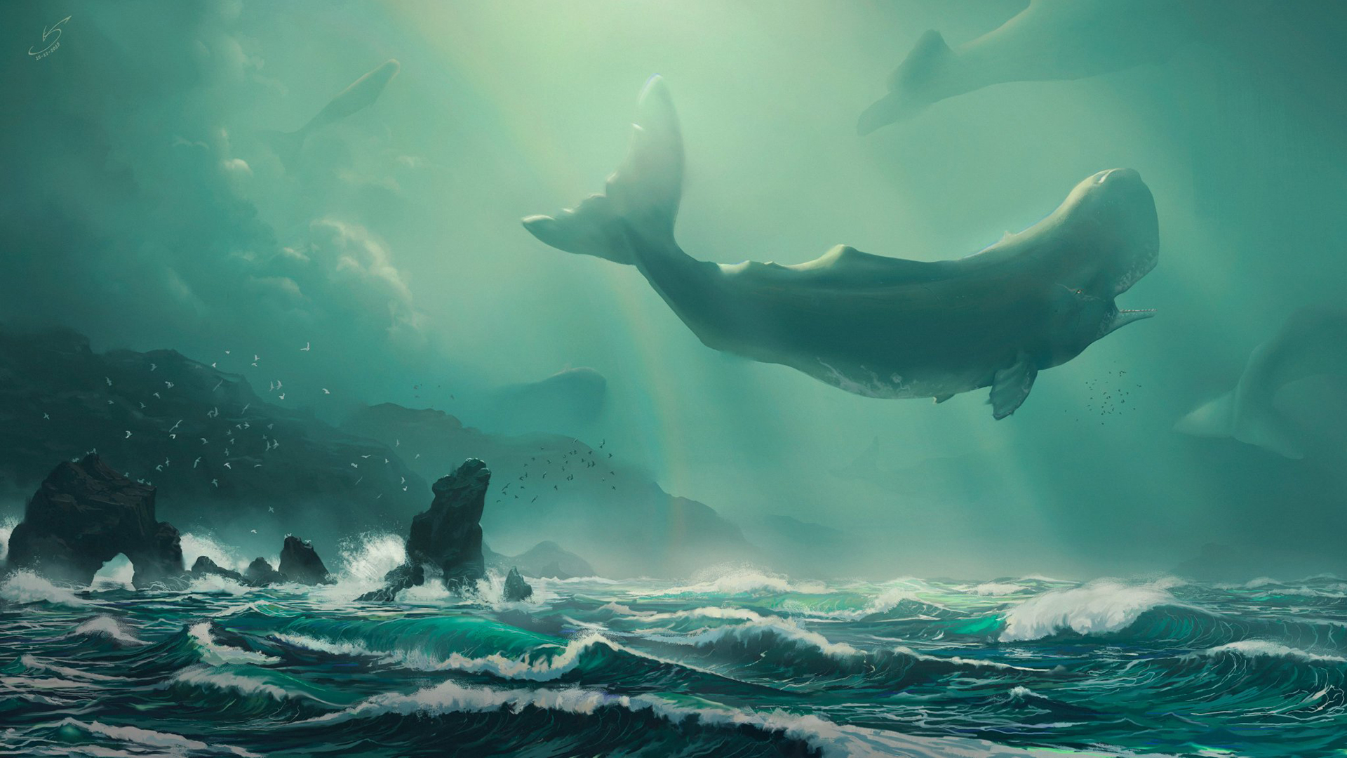 鲸鱼,波涛,童话,海浪