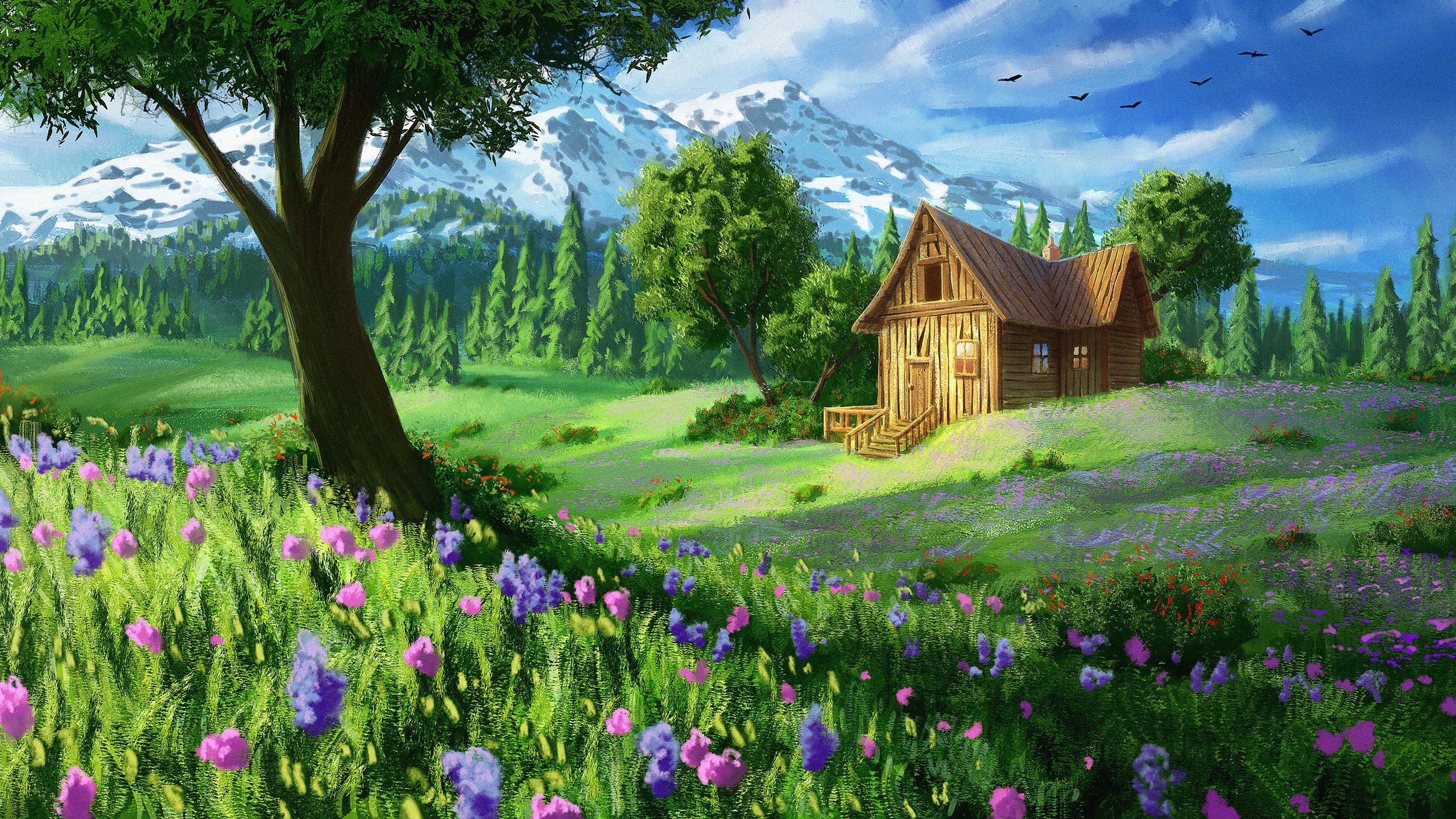 童话世界,草原,花丛,温馨小屋