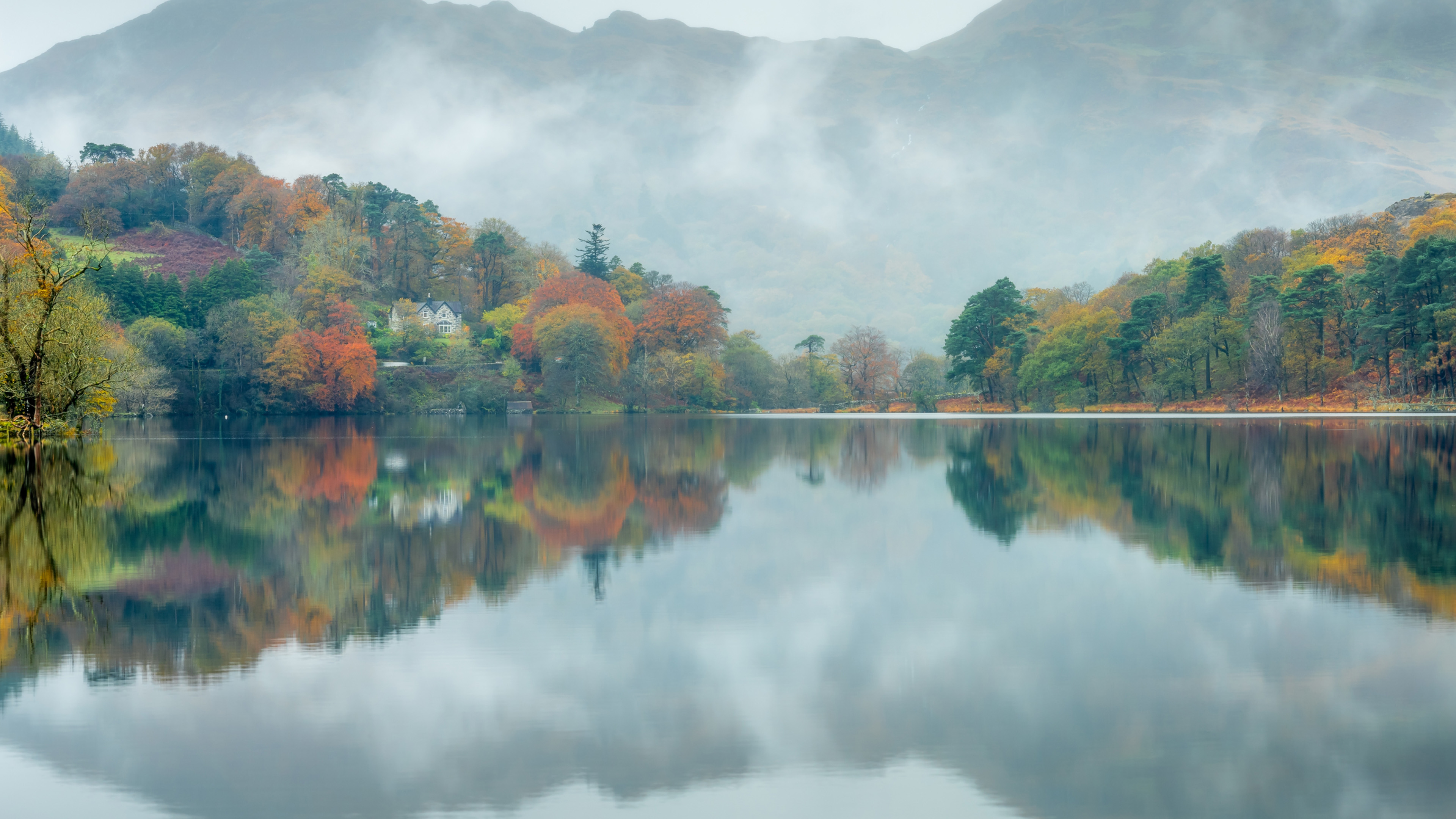 秋意正浓,雾,倒影,清晨