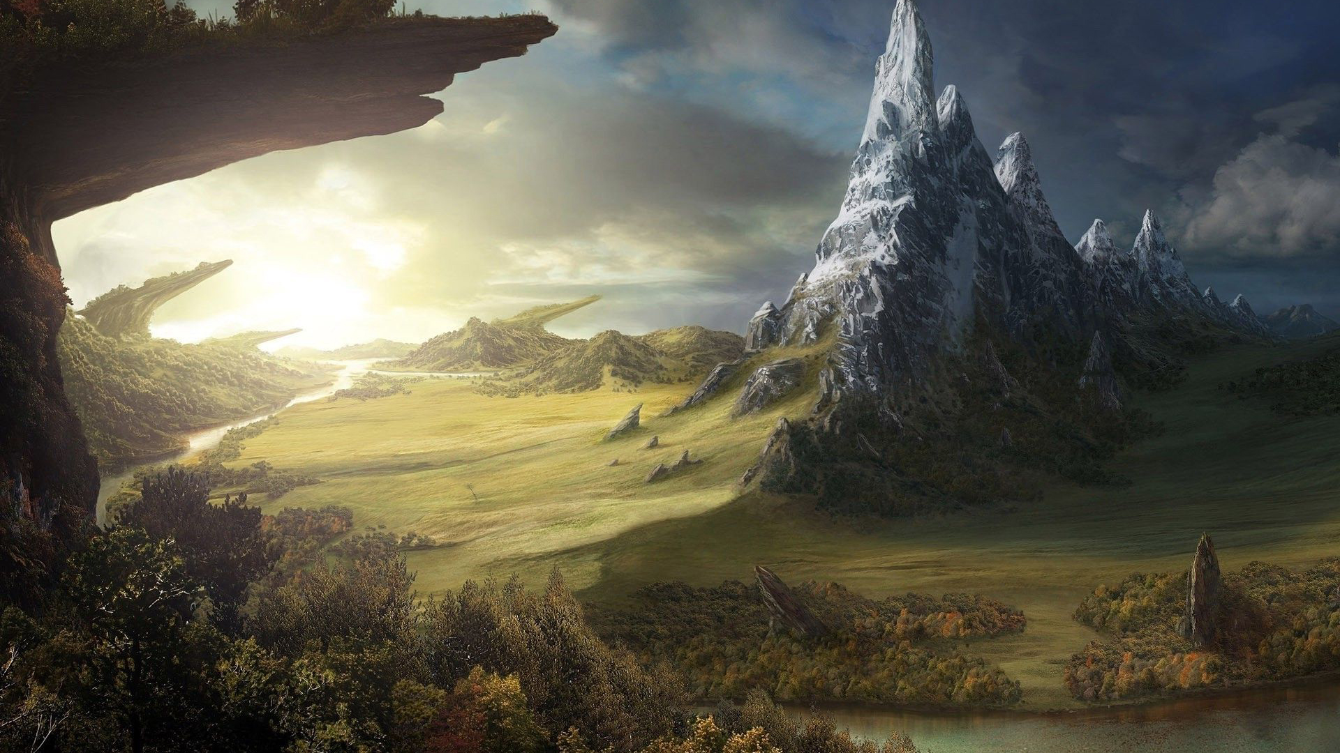 雪山,悬崖,秋天,草原