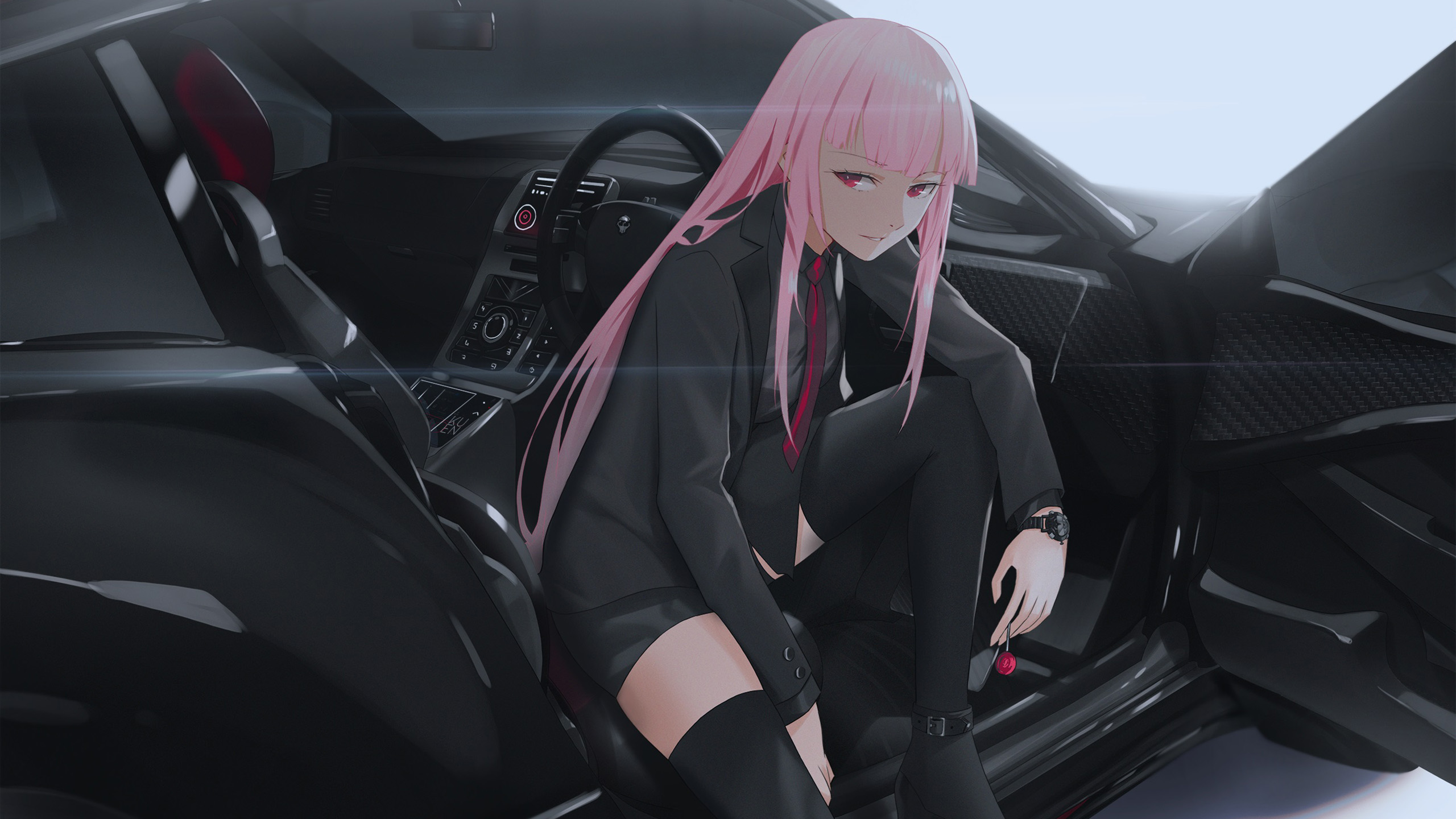 跑车,冷酷,红色长发