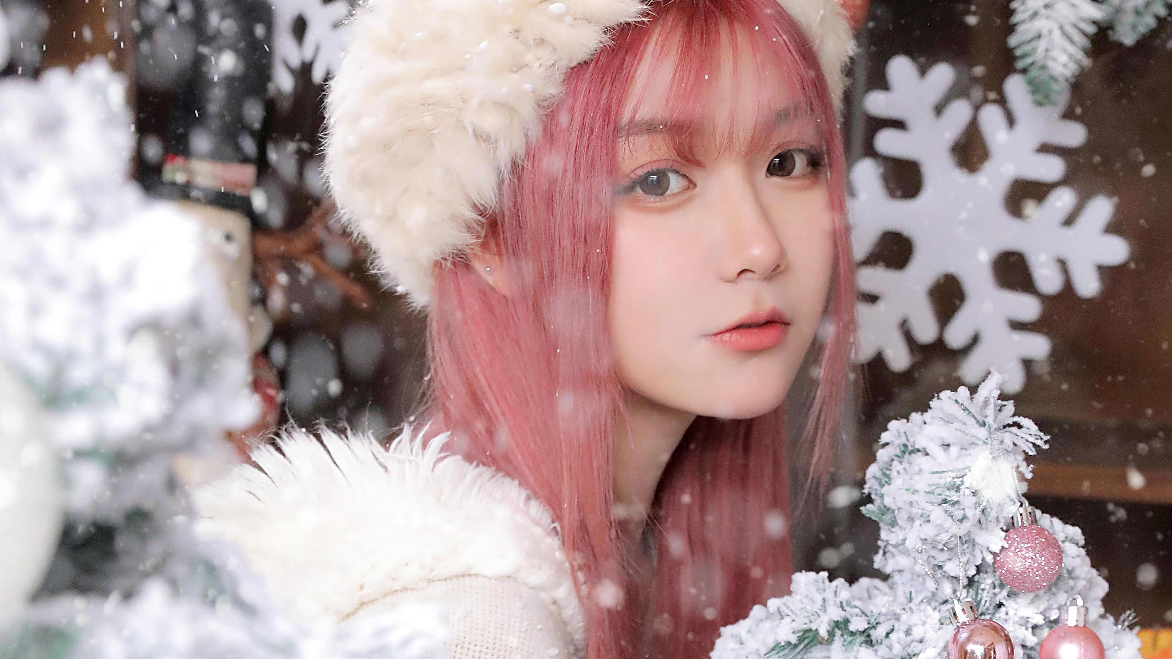 清纯,圣诞节,红头发,雪花