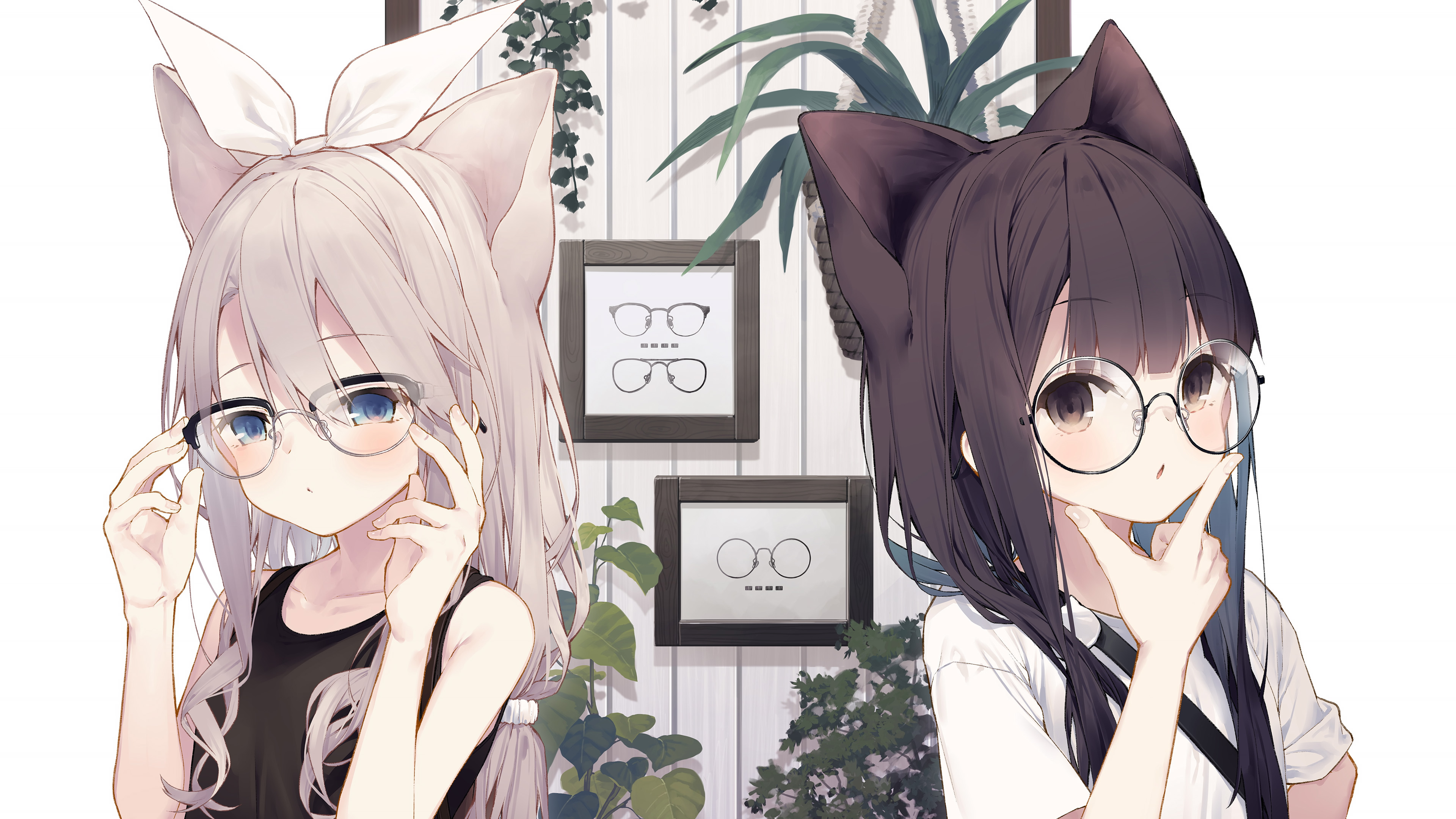 兽耳,眼镜,斯文,长发女孩