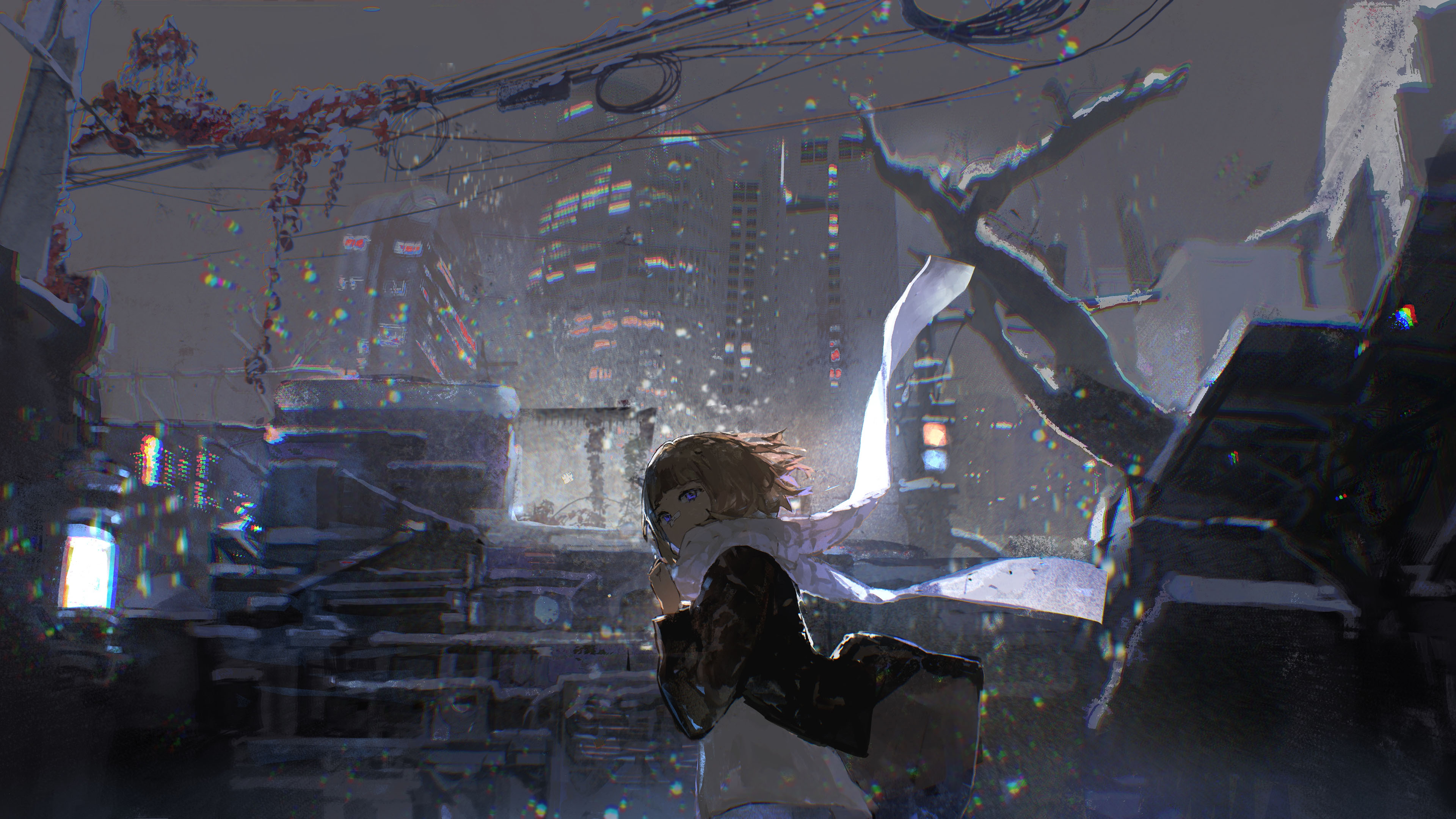 夜景,风雪,围巾,寒冷