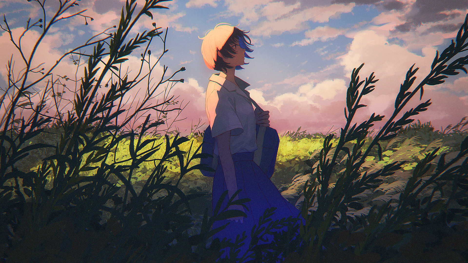 秋风瑟瑟,短发女孩,郊外