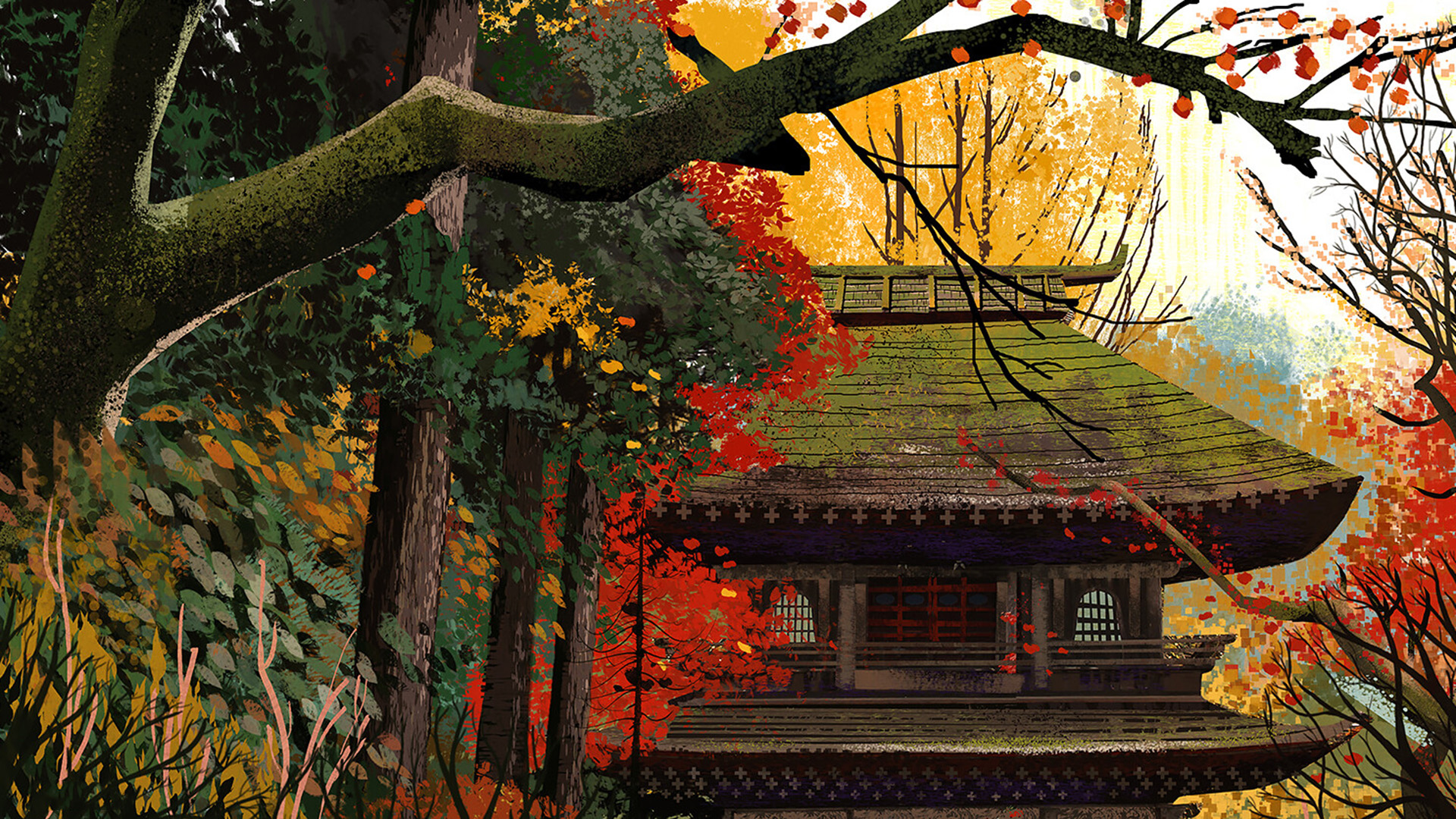 深秋郊外,楼阁,五彩世界