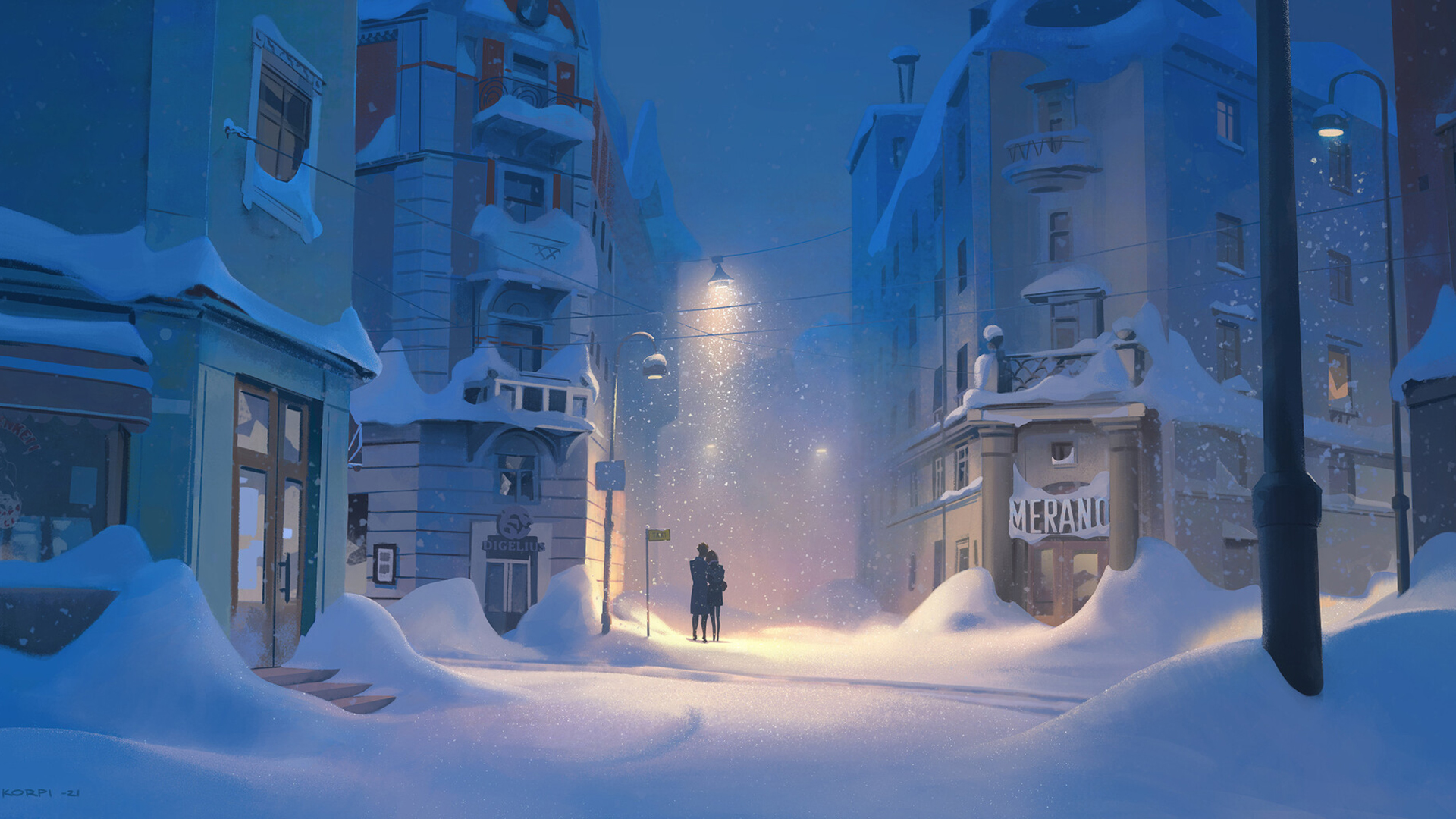 童话,大雪后的夜晚,路灯