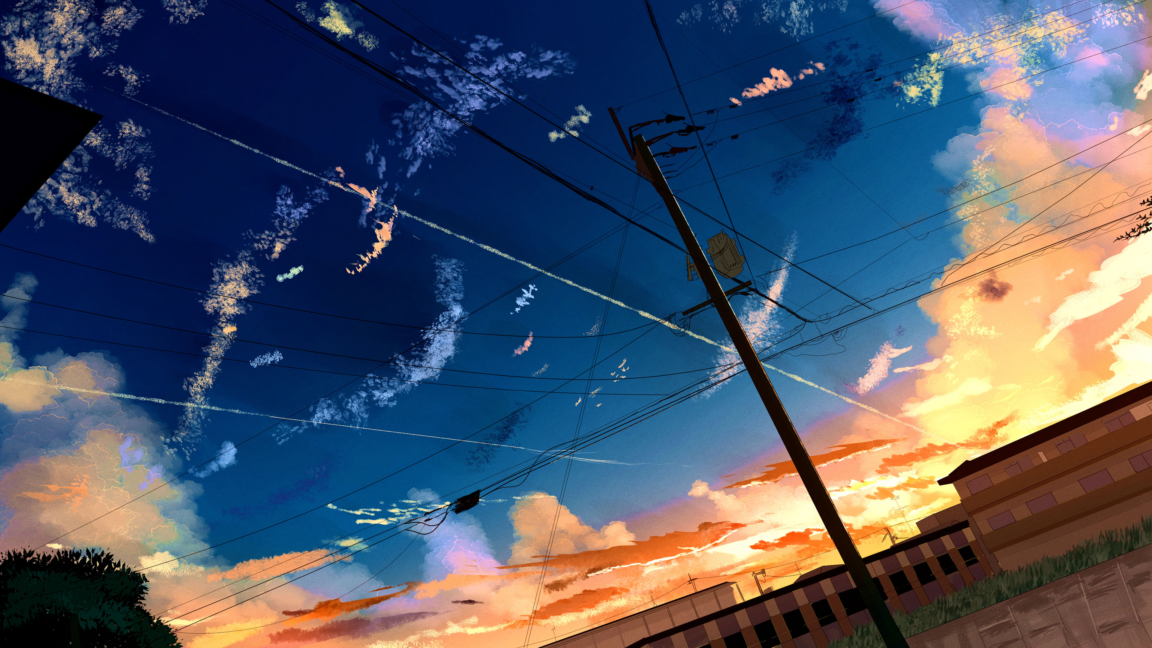 傍晚,晚霞,街道,电线杆