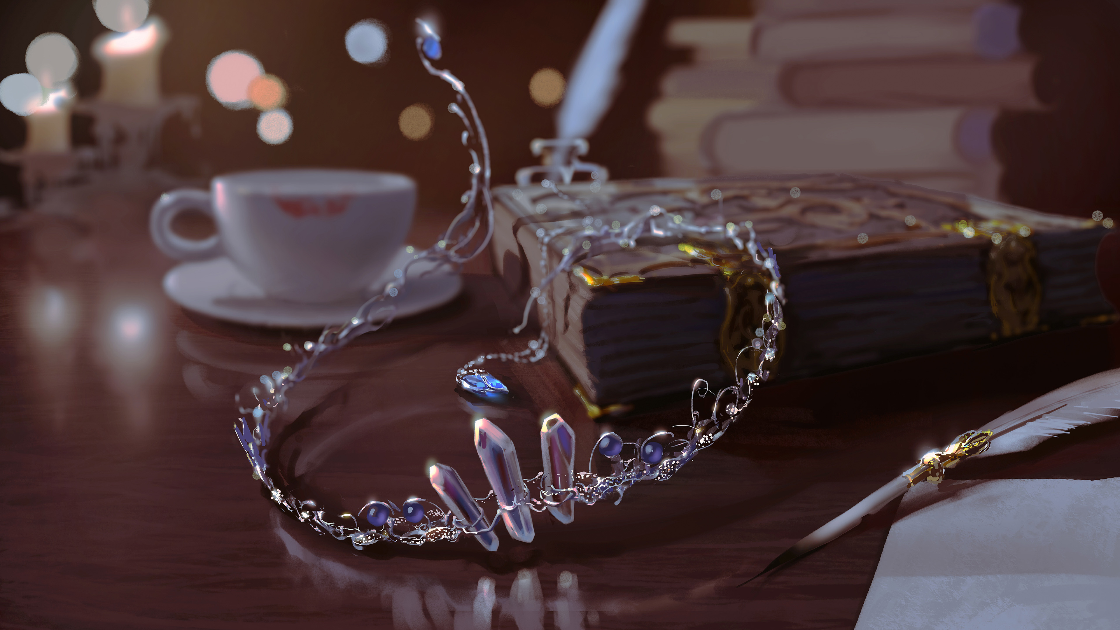 皇冠,宝石,咖啡,鹅毛笔