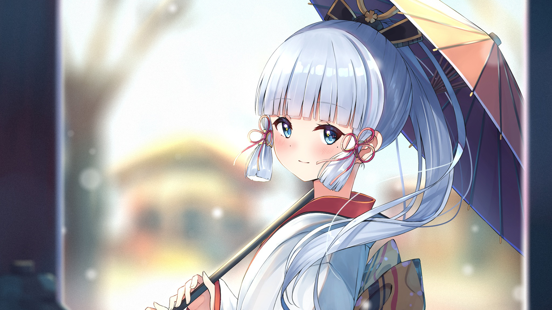 伞,下雪天,白发女孩