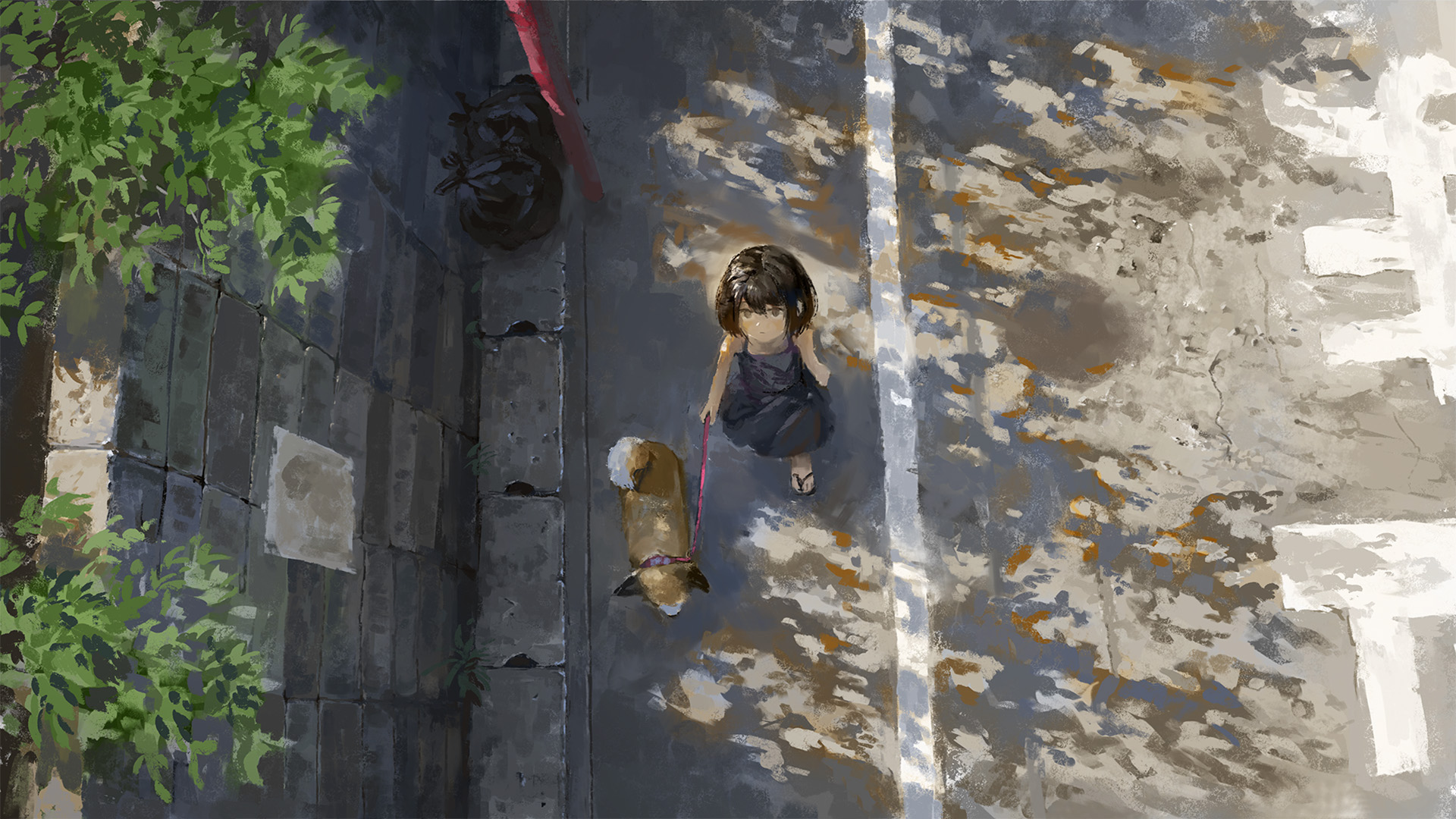 遛狗,散步,可爱女孩,