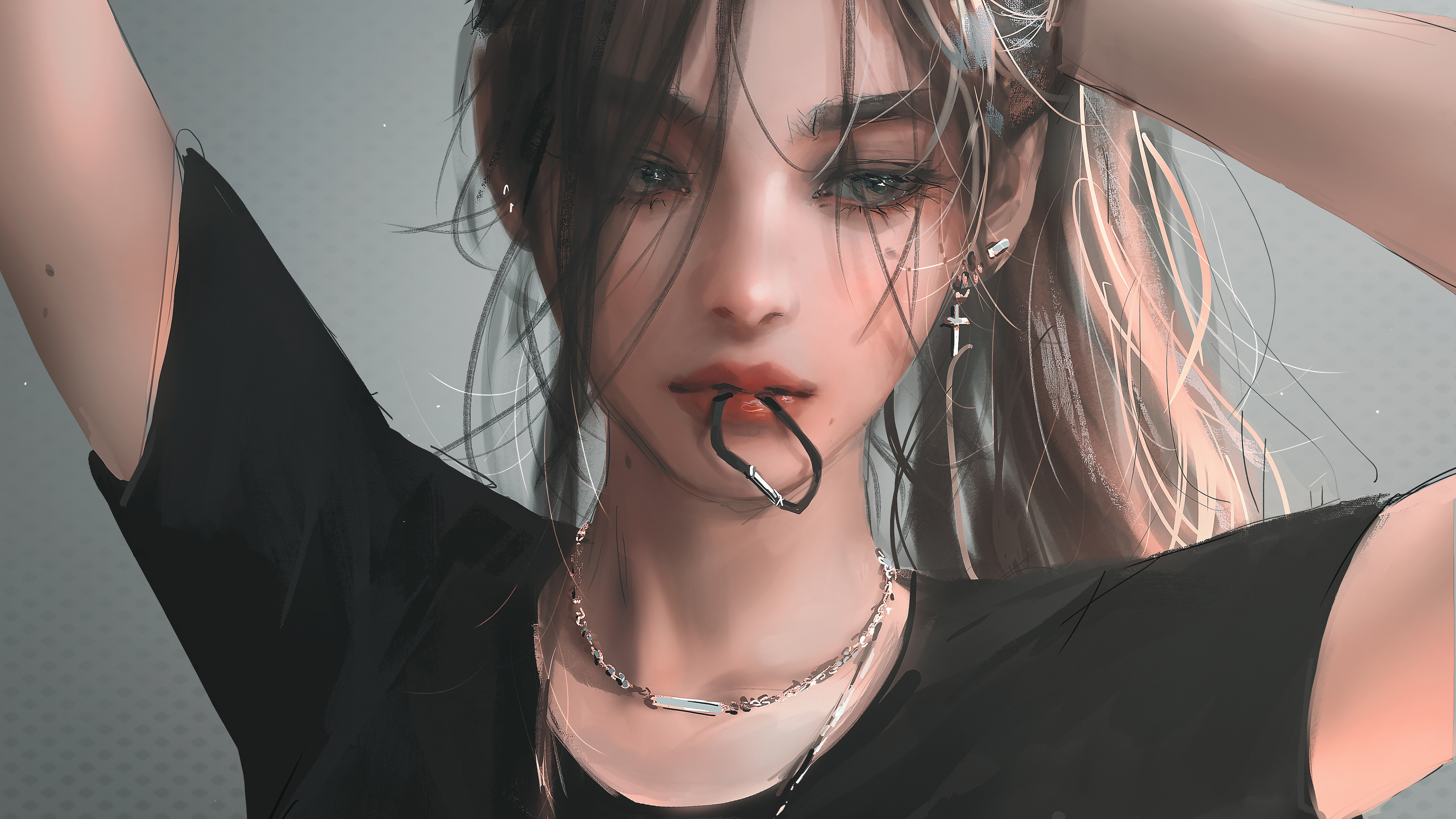 少女,绑头发,皮筋,厚涂画风