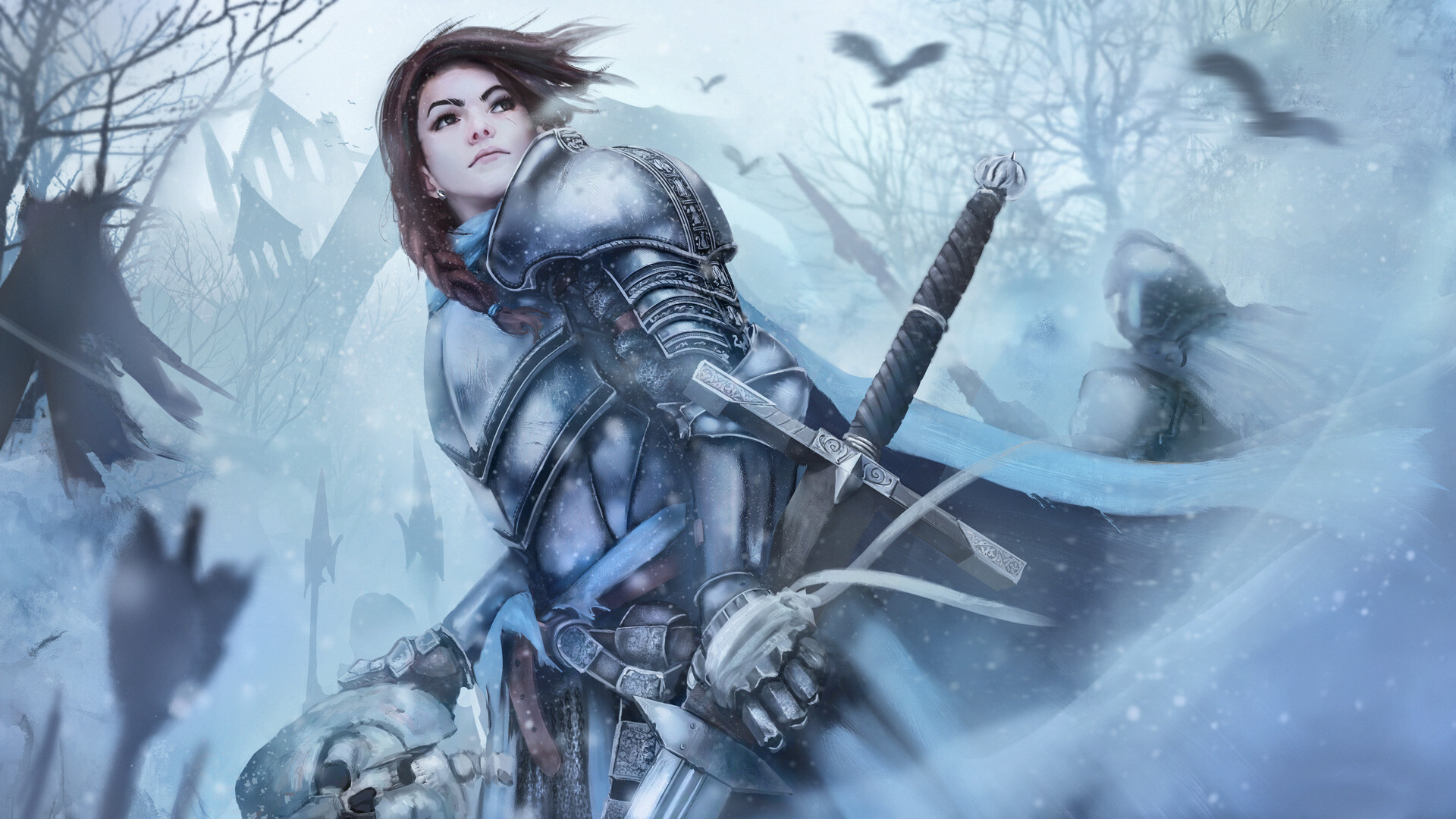 女骑士,乌鸦,战场,英姿飒爽