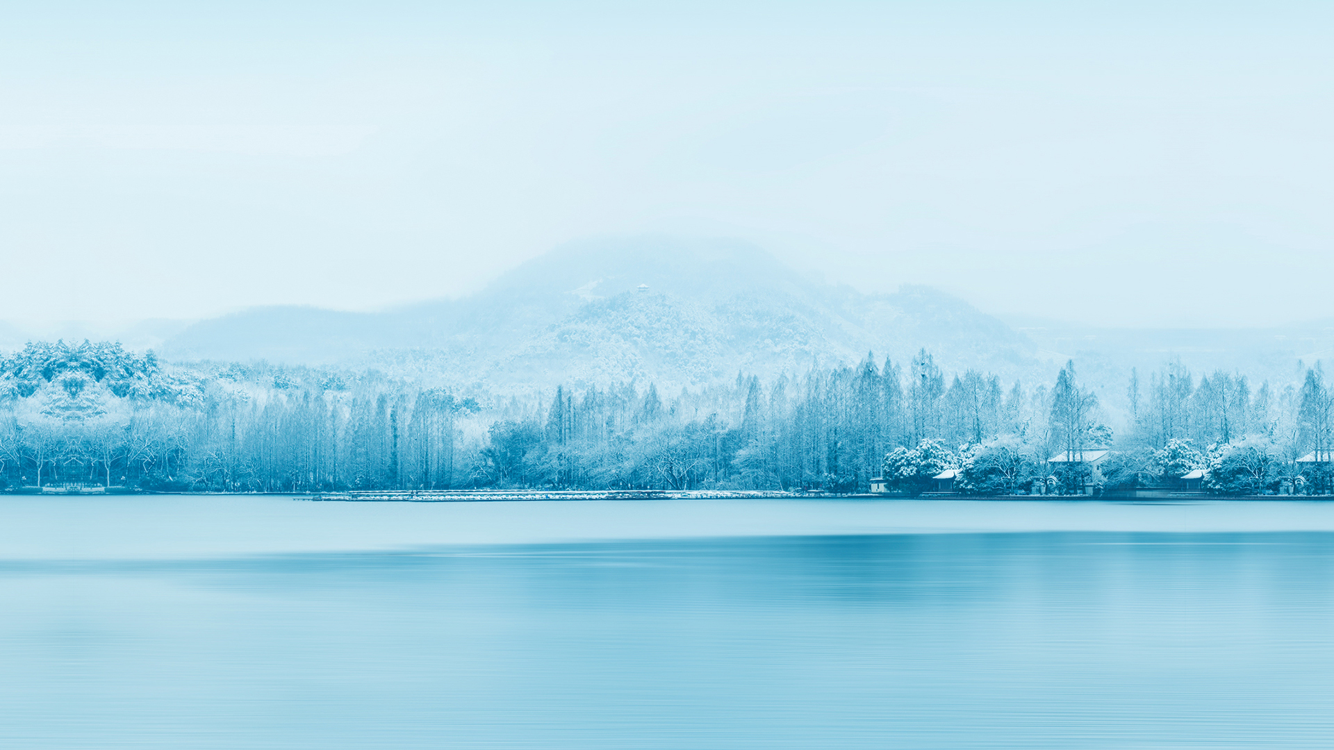 冰天雪地,平静湖面,白雪皑皑,白茫茫