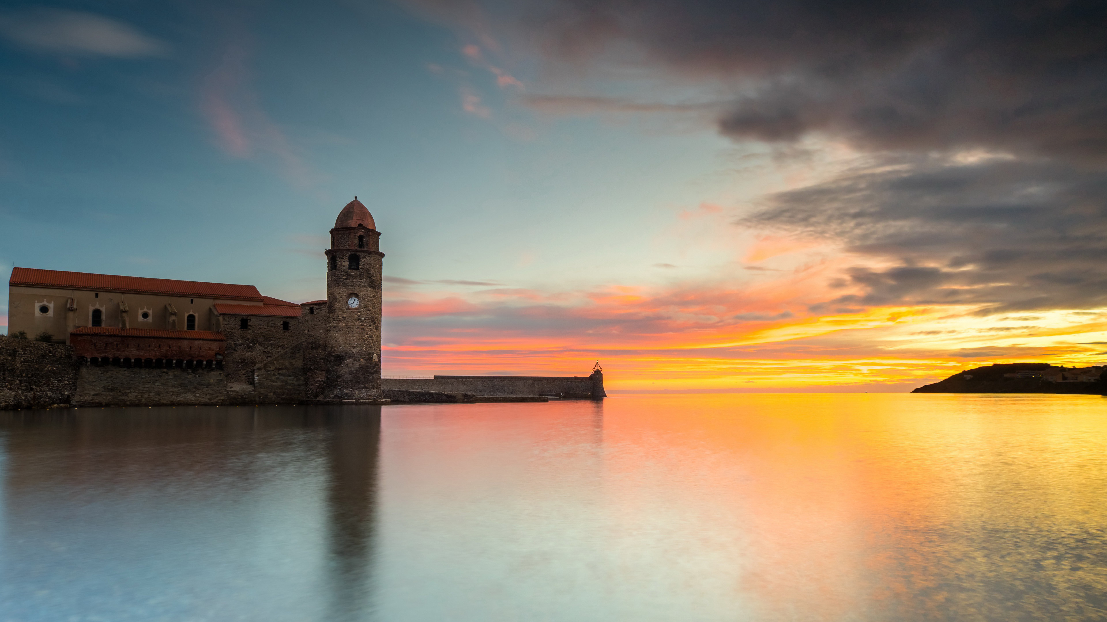 海洋天堂,教堂,晚霞,海天相接