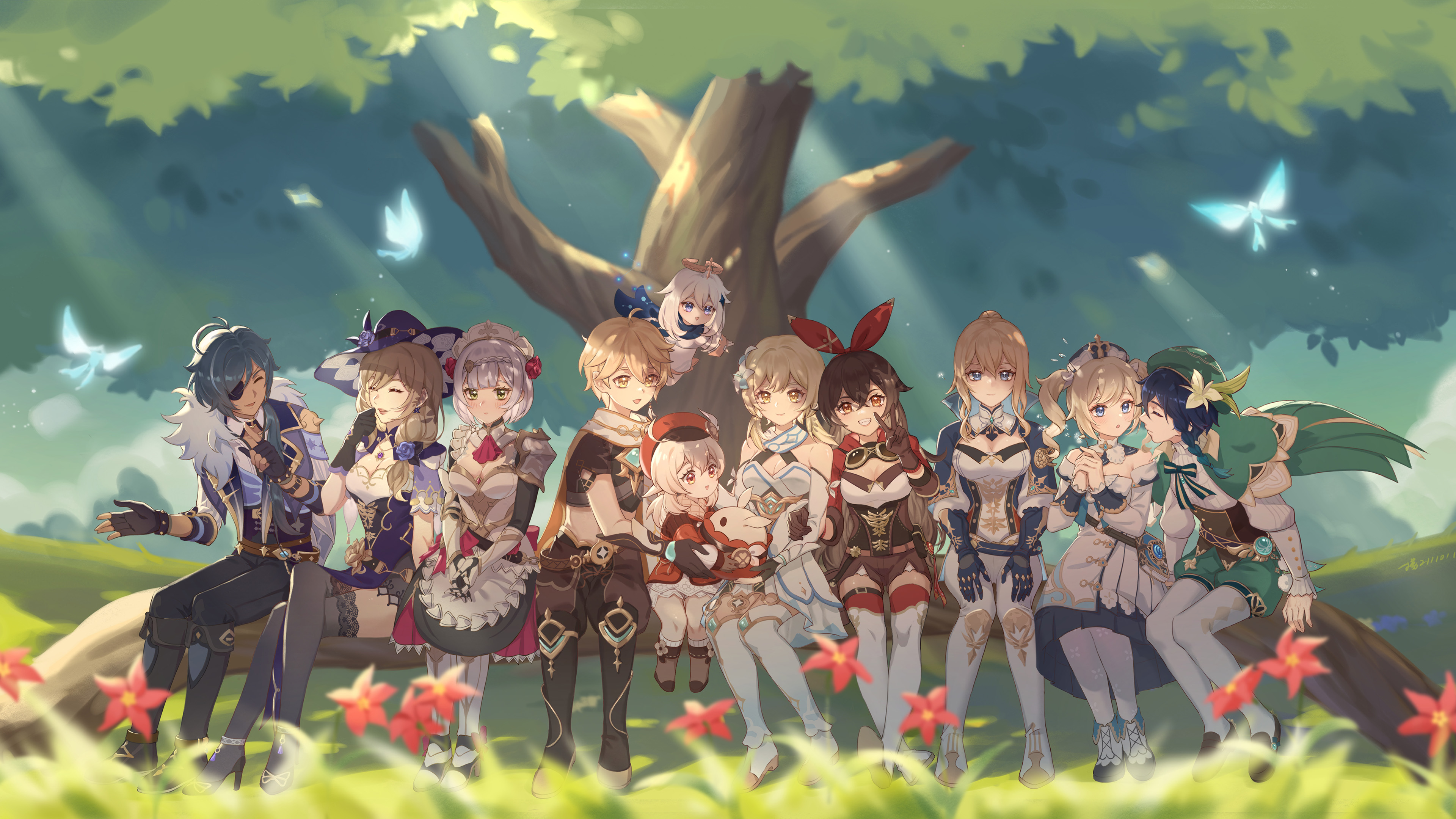 动感手游,原神,草地,合照